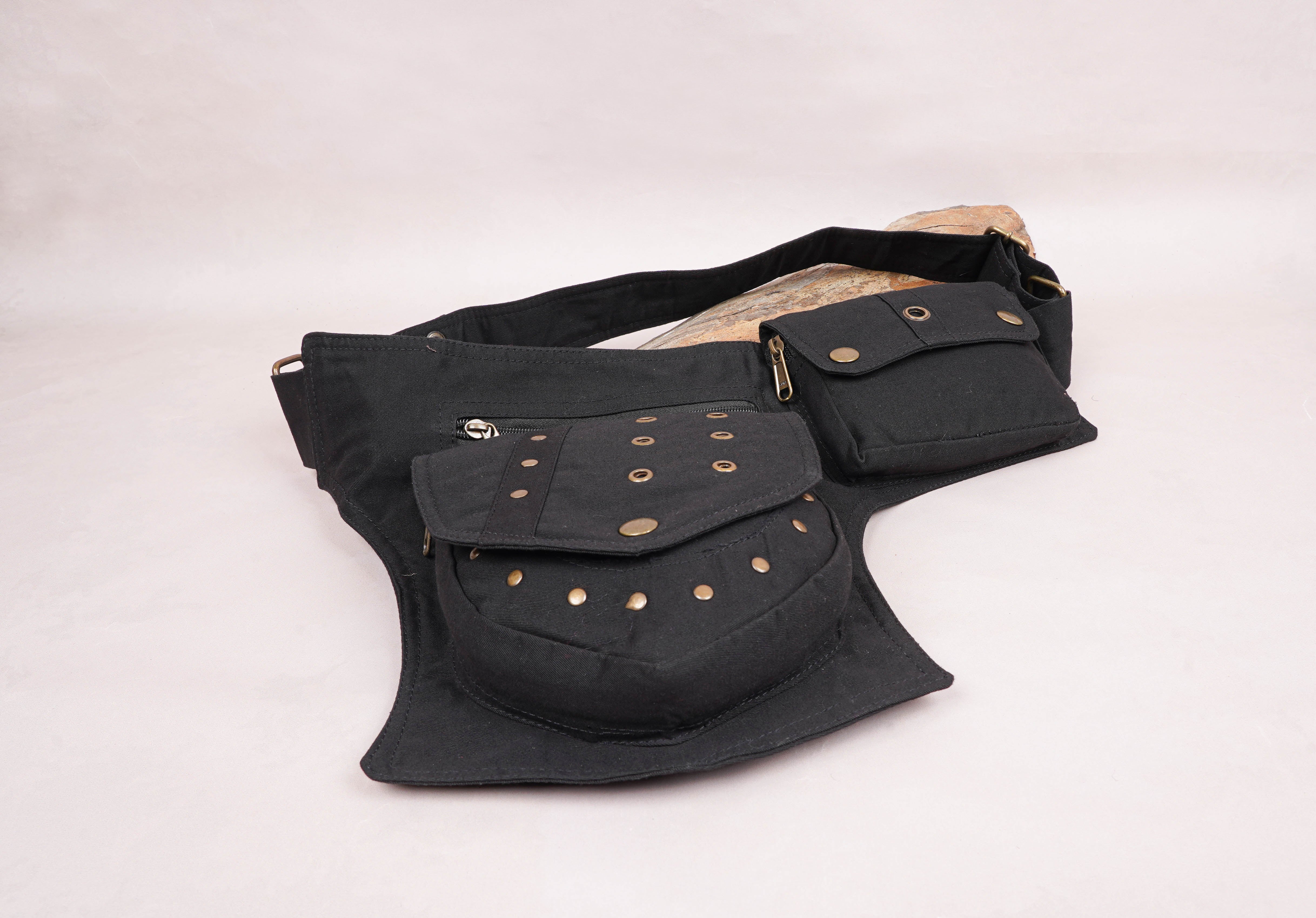 Black Cotton Waist Bag ||Two Look Pockets || For Woman & Man || For Travelling || Multi pockets || MONEY belt pouch||