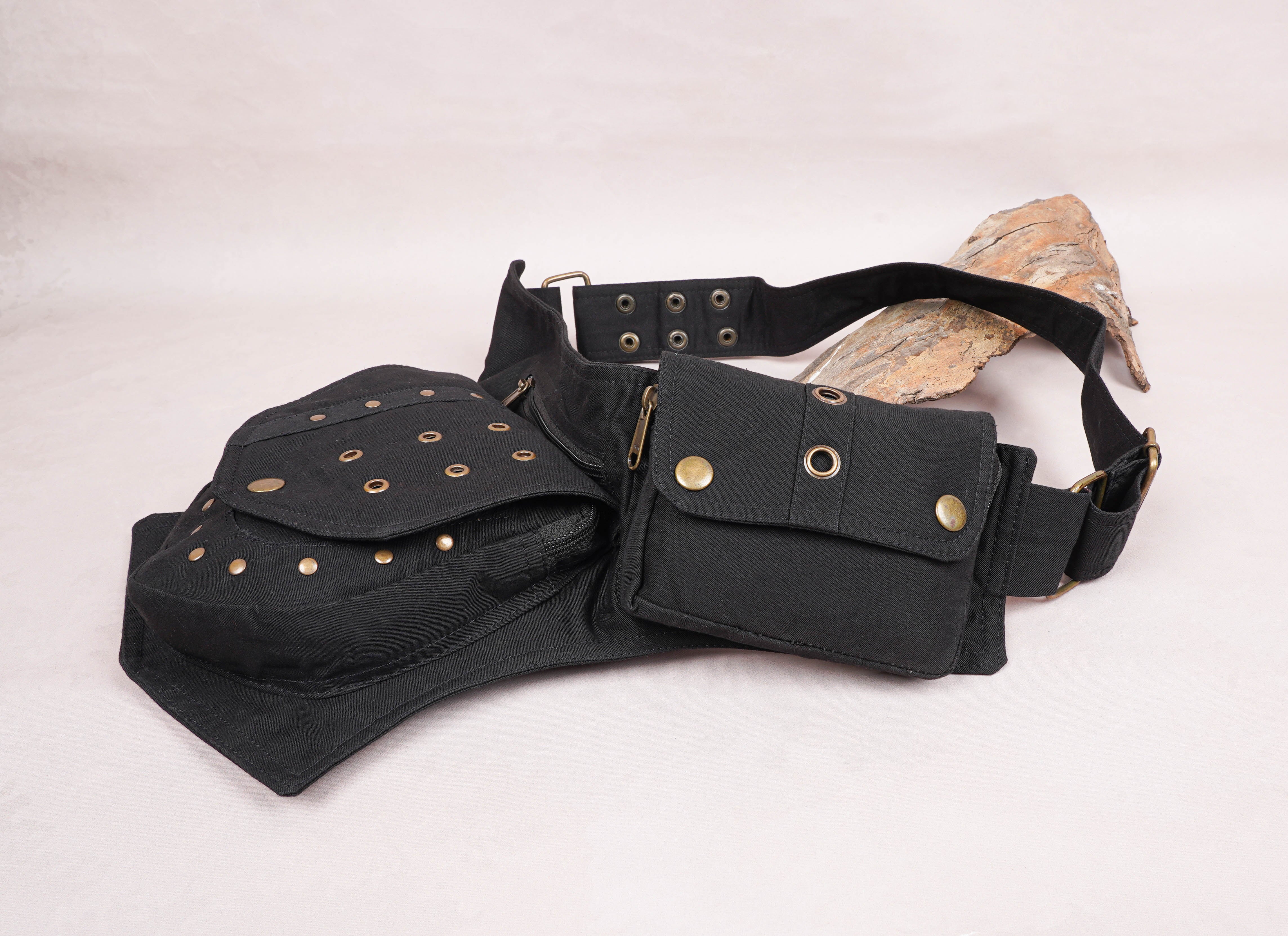 Black Cotton Waist Bag ||Two Look Pockets || For Woman & Man || For Travelling || Multi pockets || MONEY belt pouch||