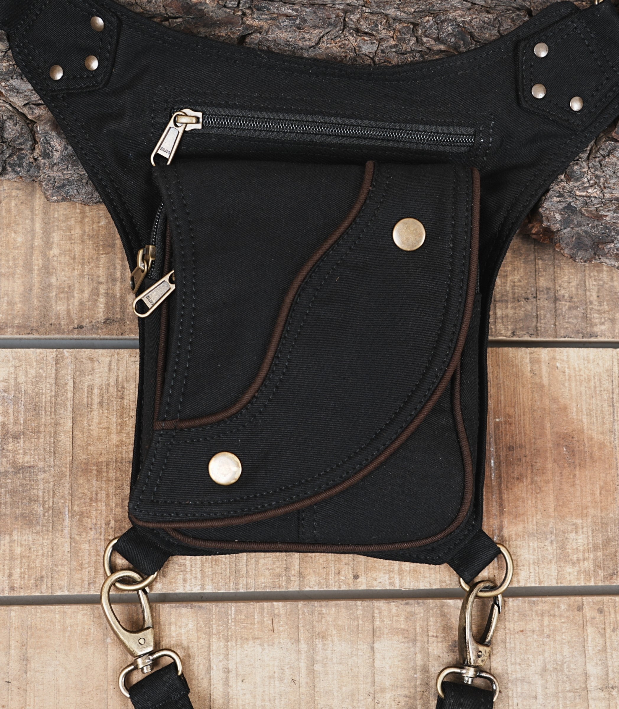 BLACK COTTON HIP BELT BAG || VEGAN HIP BAG || FESTIVAL BELT WITH POCKETS ||