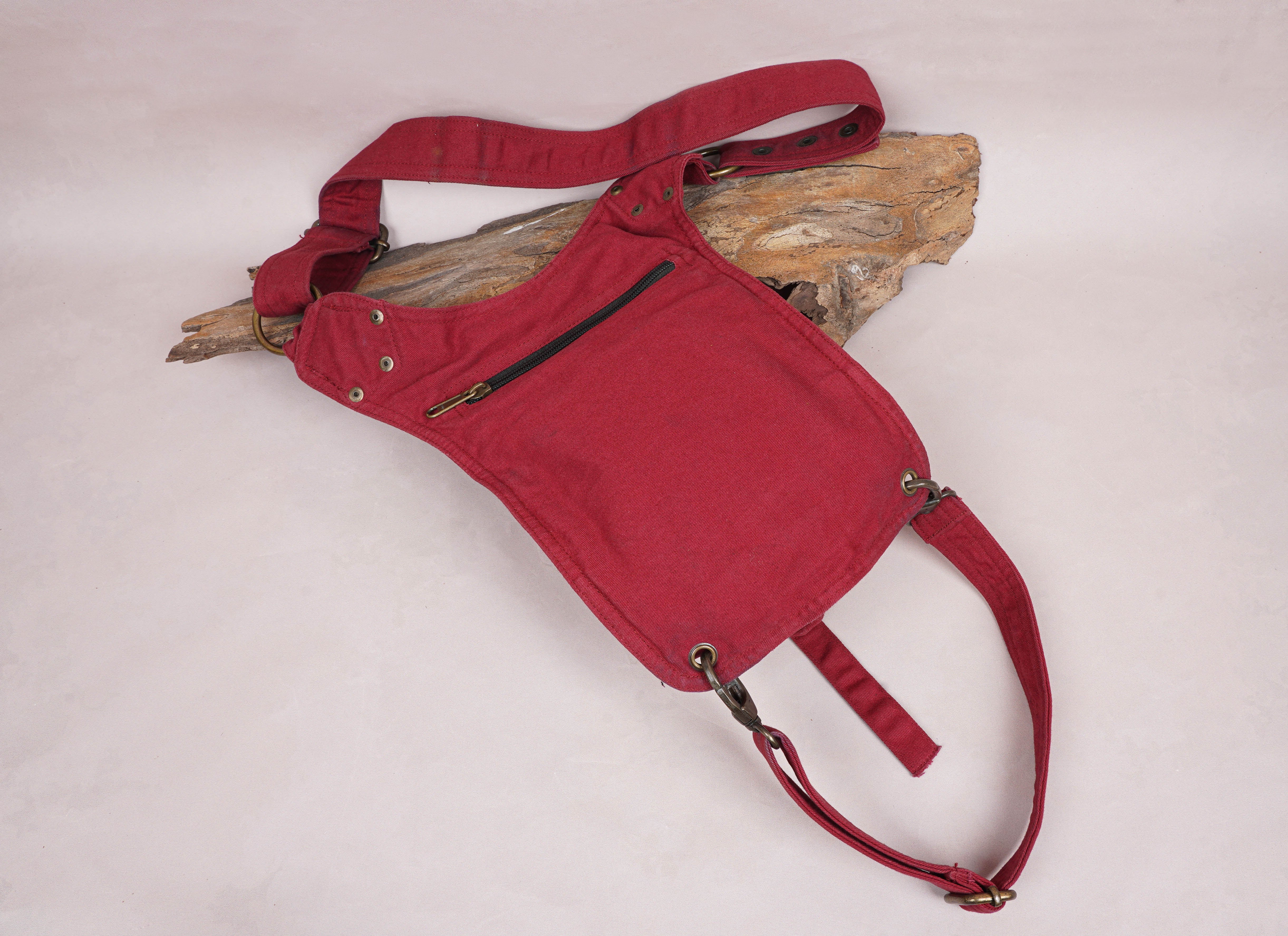 RED Cotton Waist Bag ||  For Women & Men || Handmade ||  One Belt Pouch Free