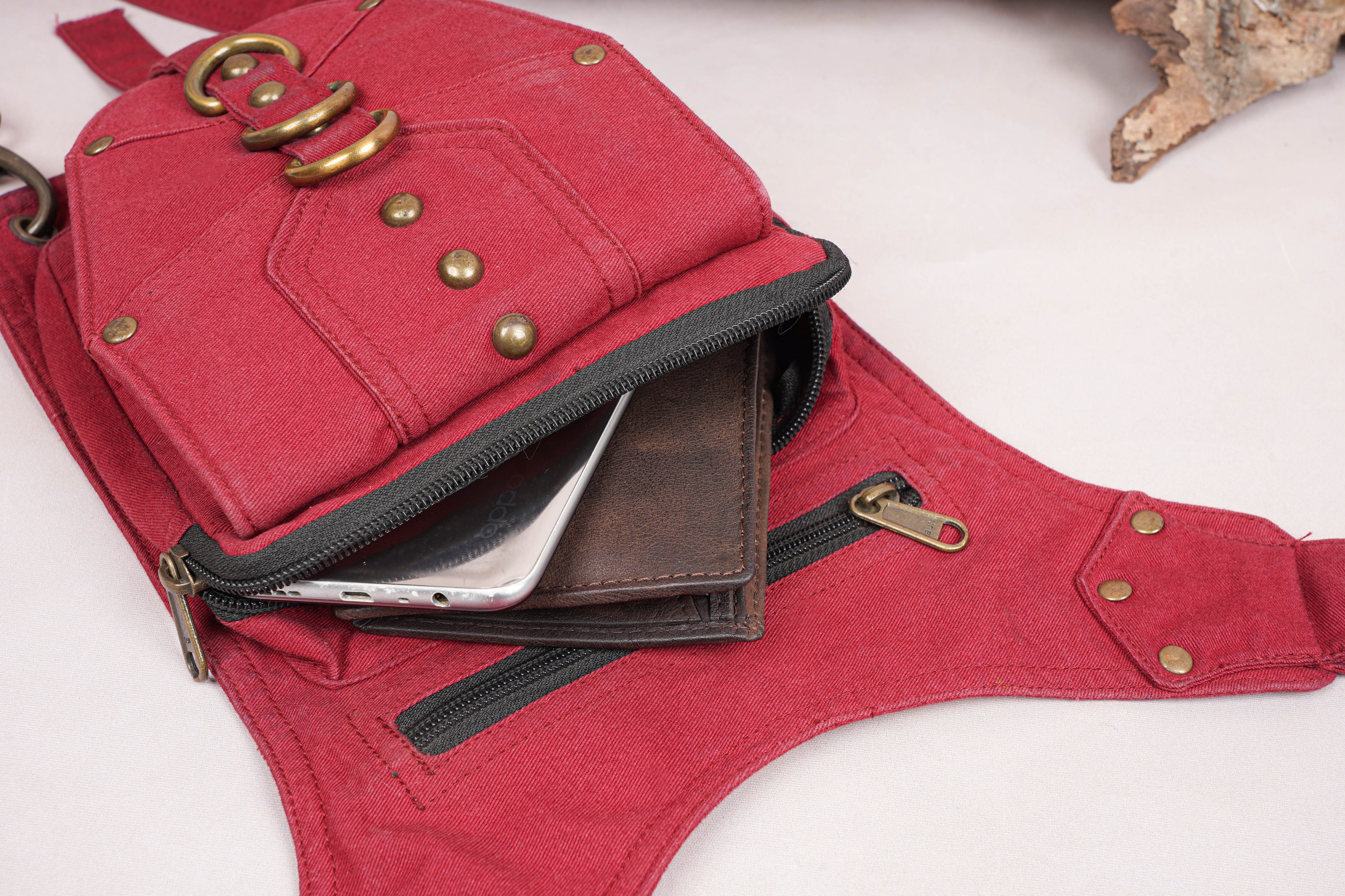 RED Cotton Waist Bag ||  For Women & Men || Handmade ||  One Belt Pouch Free