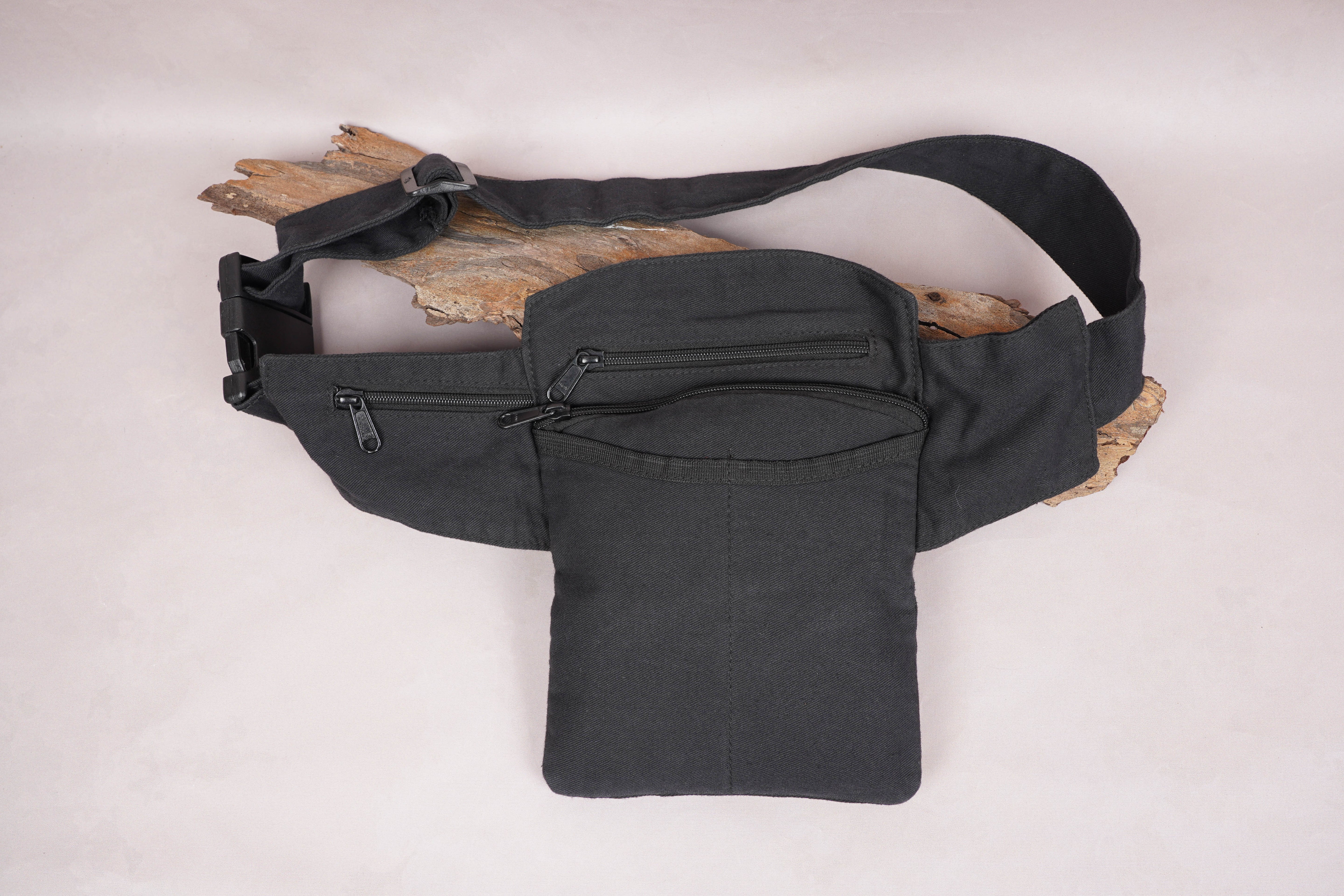 Black Cotton Hip Belt Bag || Free Hand Bag || For Men & Women || Multi Pocket Hip Bag ||