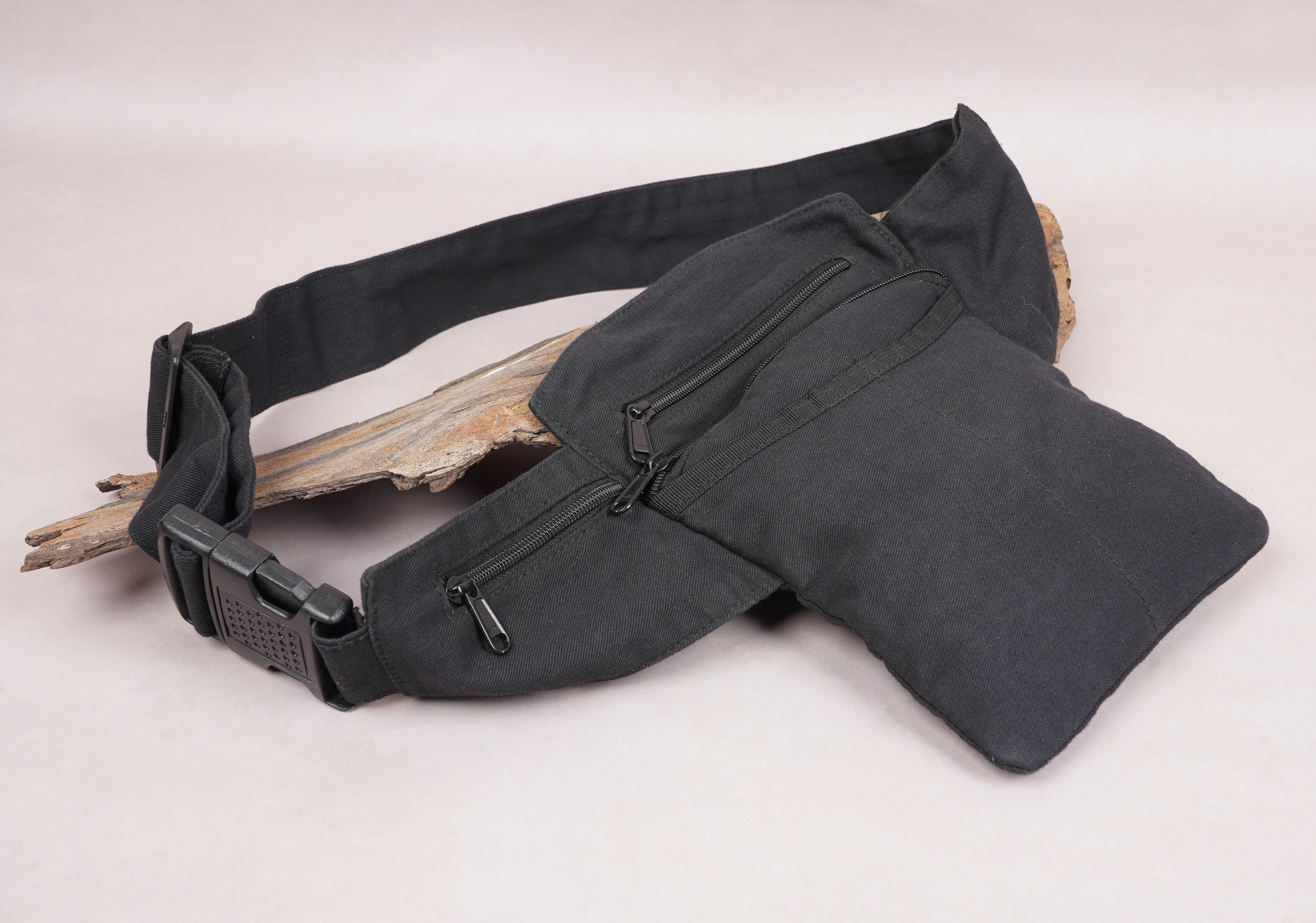 Black Cotton Hip Belt Bag || Free Hand Bag || For Men & Women || Multi Pocket Hip Bag ||