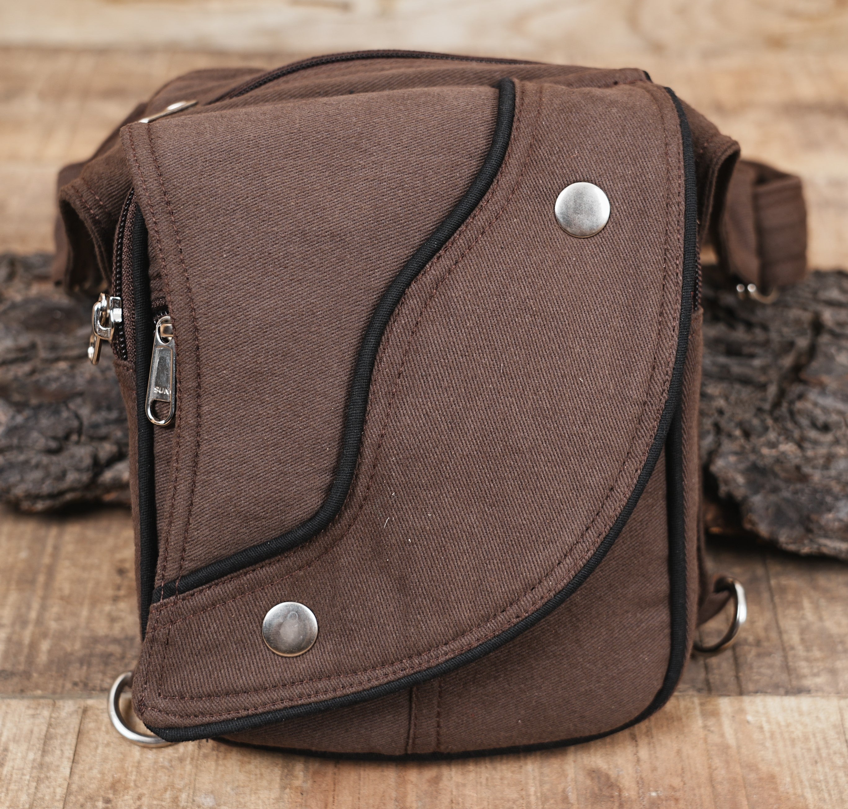 BROWN Cotton Hip Belt Bag || Vegan Hip Bag || Festival Belt with Pockets ||