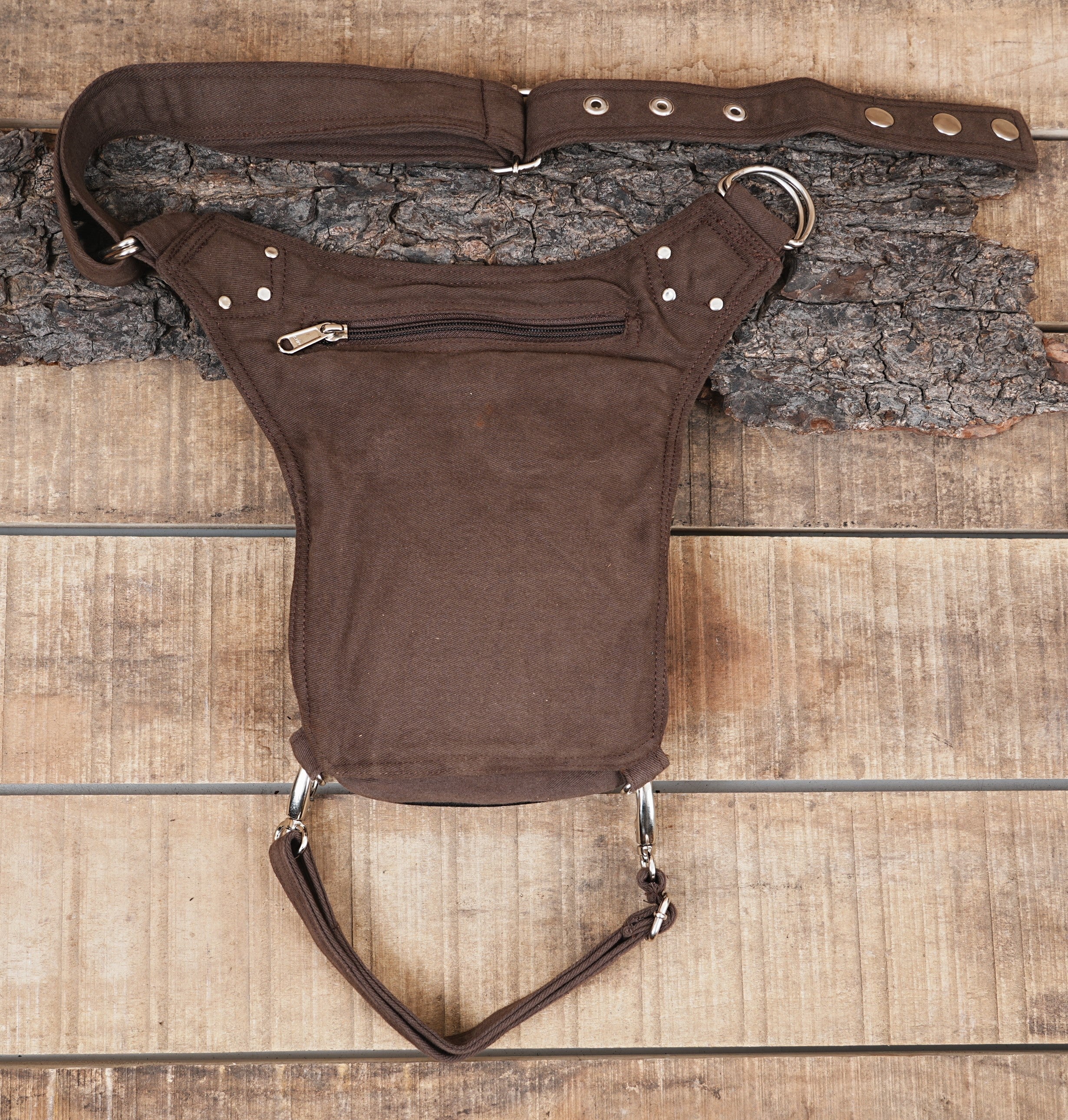 BROWN Cotton Hip Belt Bag || Vegan Hip Bag || Festival Belt with Pockets ||