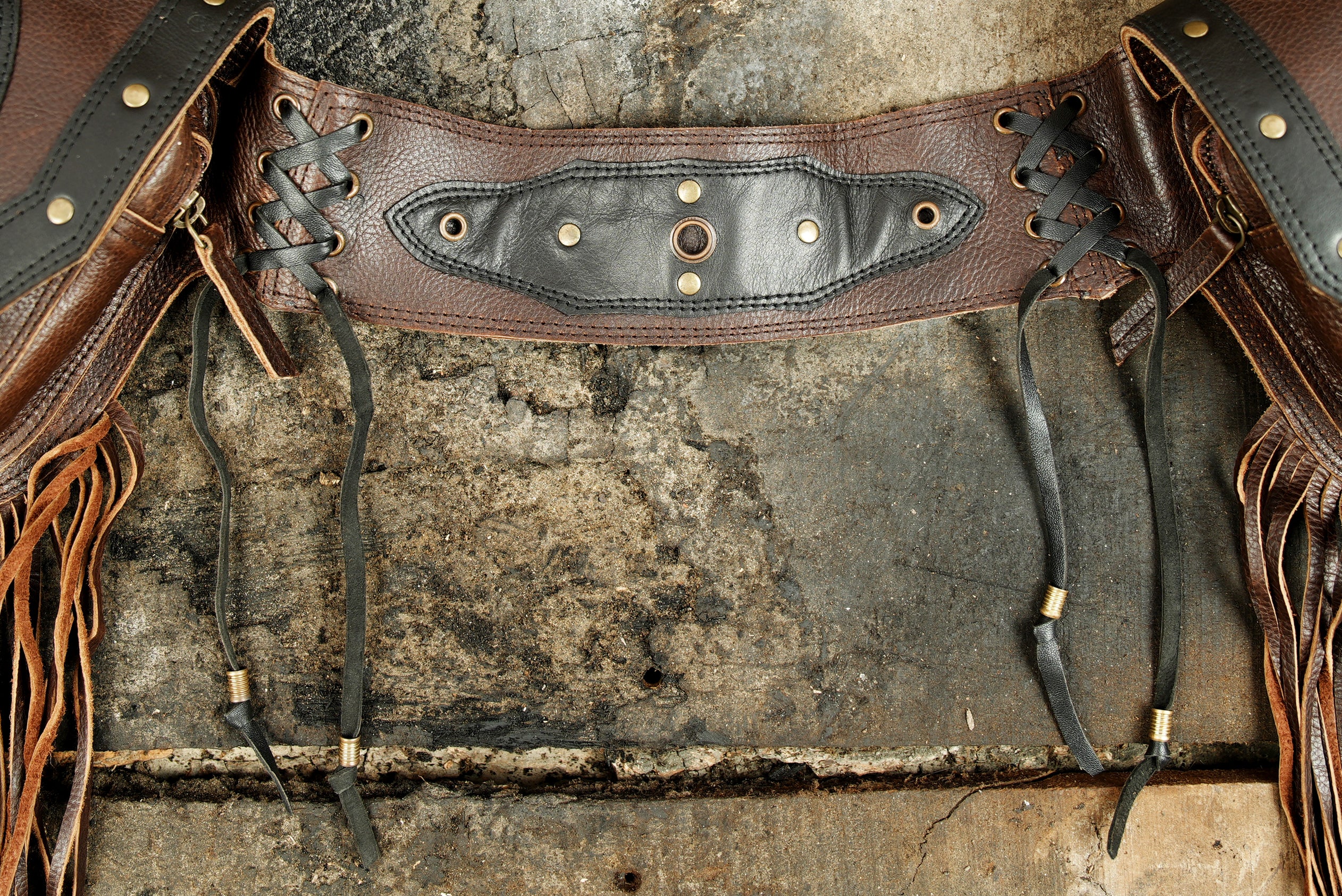 Leather Waist Belt with Two-Sided Pockets, Labradorite Gemstone, and Antique Brass Studs 50% Off worldwide free shipping