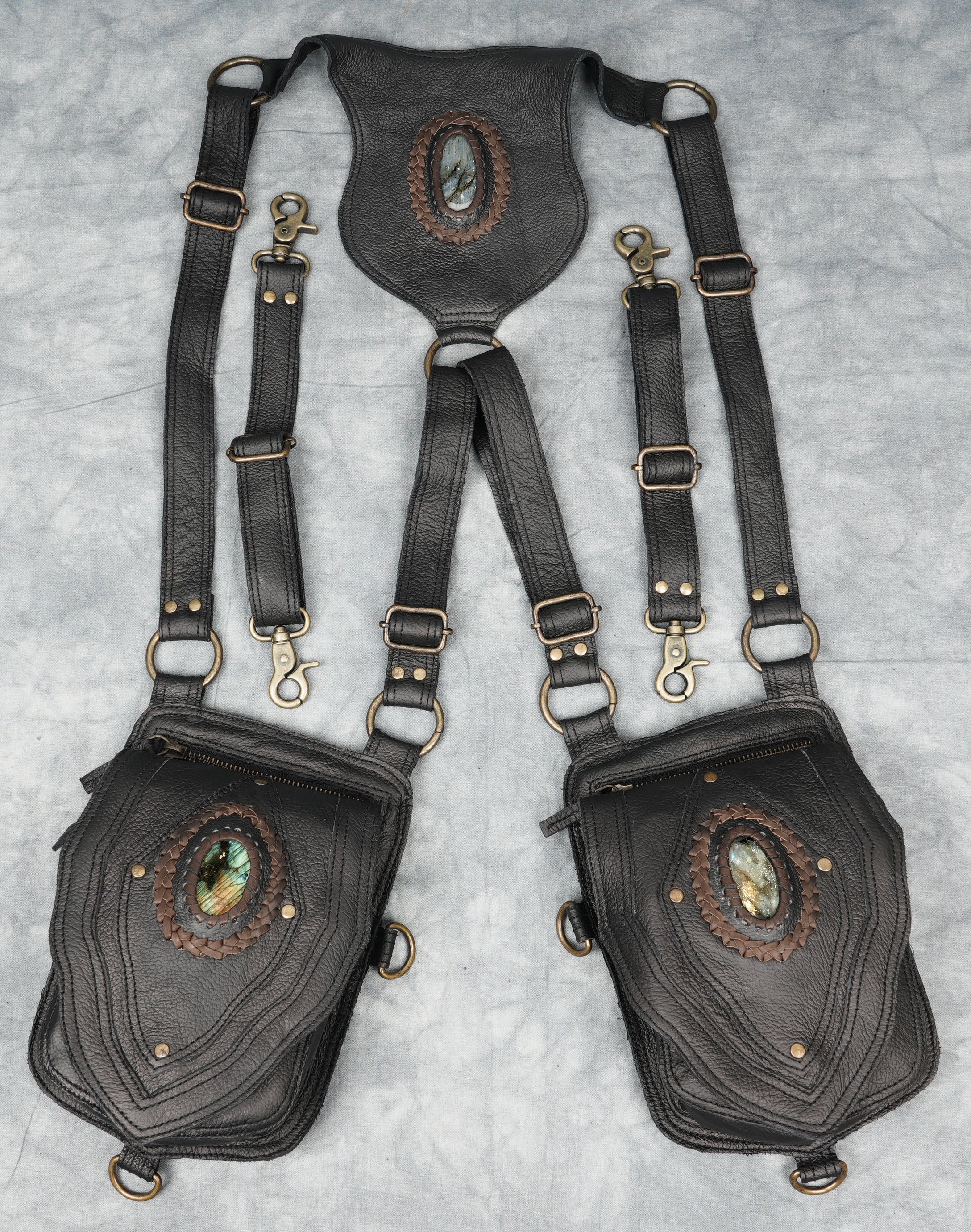 REAL LEATHER Labradorite OVAL GEMSTONE Shoulder Holster Bag, Leather Handmade, Leather Shoulder Bag