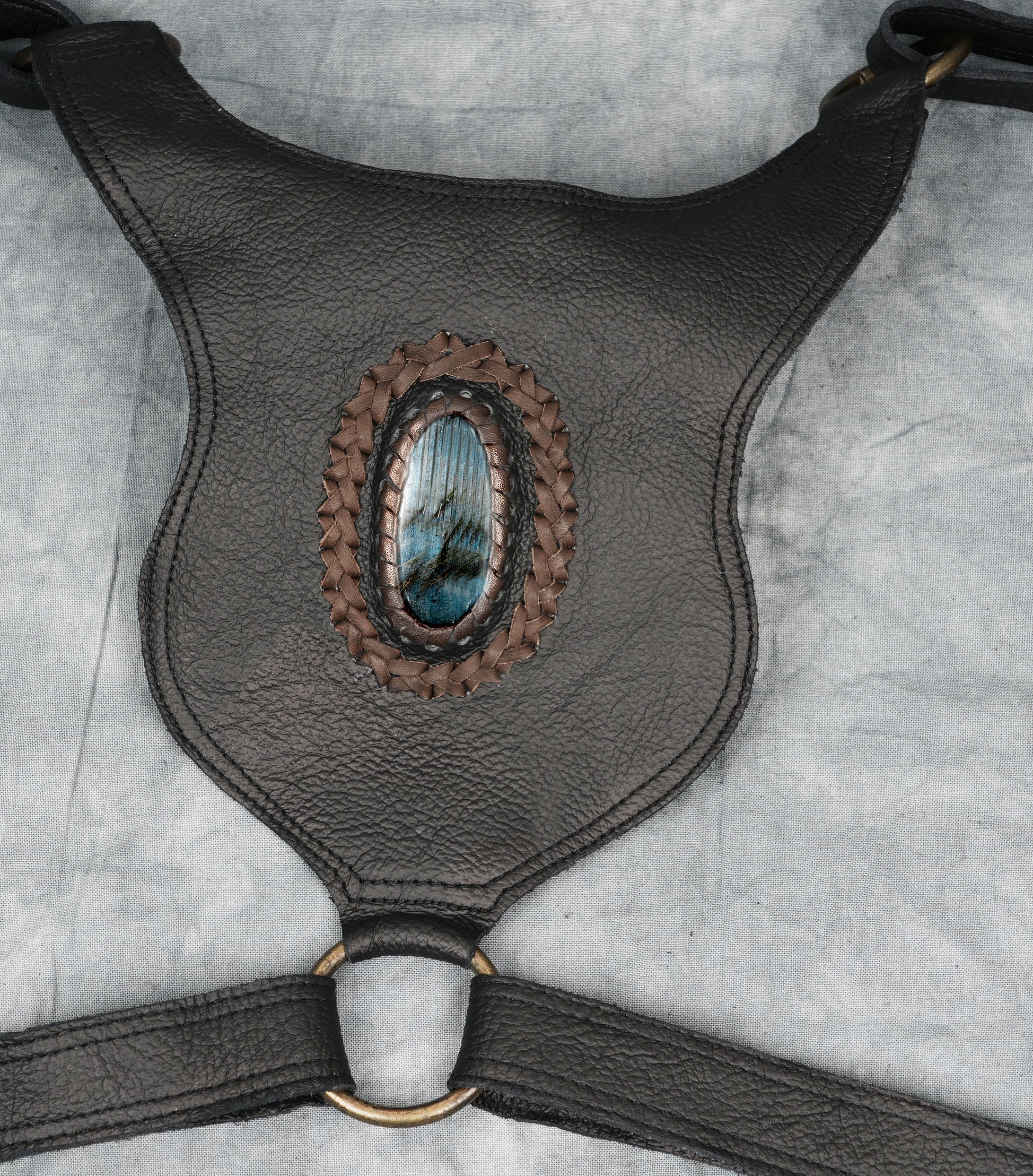 REAL LEATHER Labradorite OVAL GEMSTONE Shoulder Holster Bag, Leather Handmade, Leather Shoulder Bag