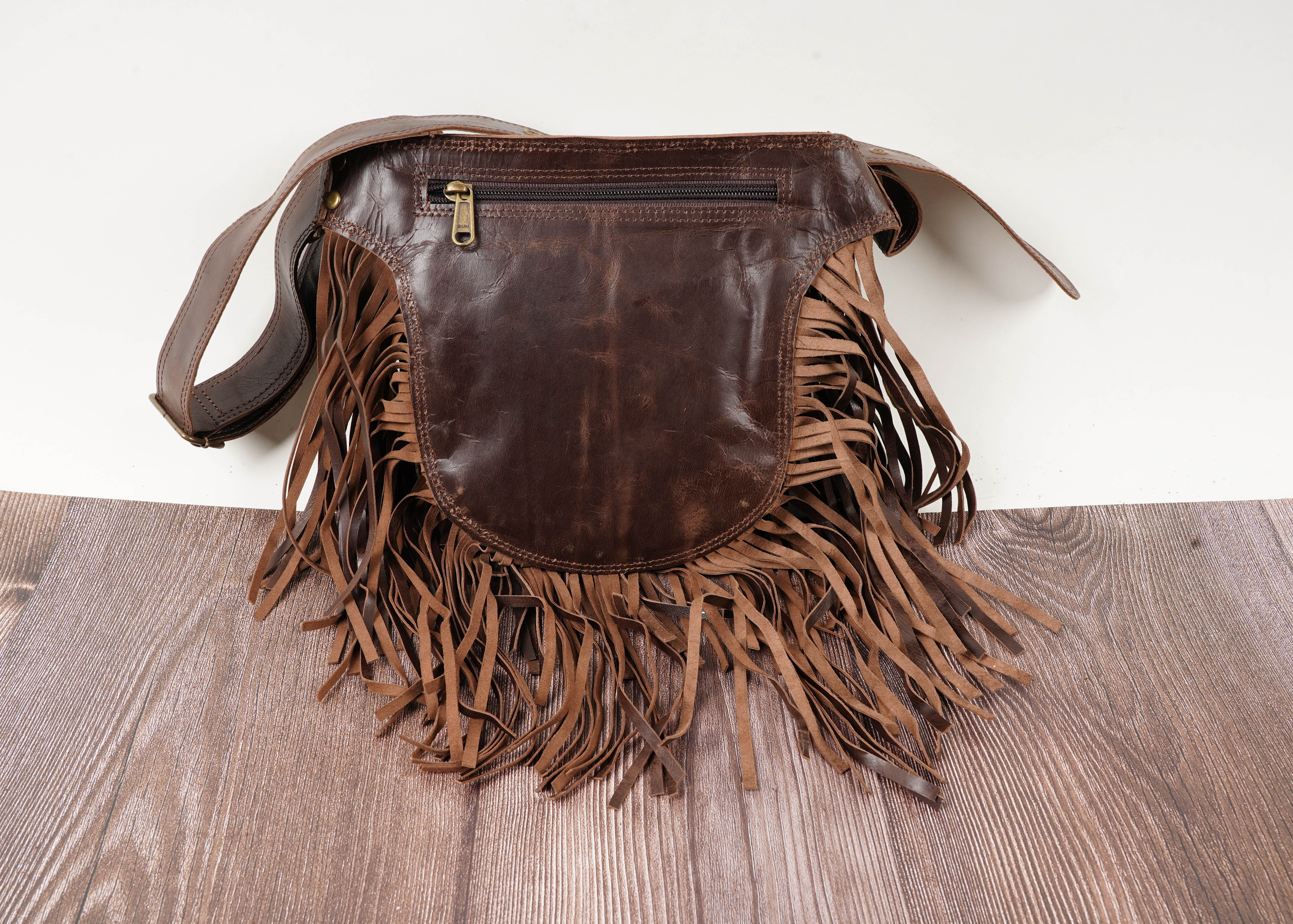 Handmade Brown Leather Frill Bag | Festival Fanny Pack | Hip Bag | Gift for Women