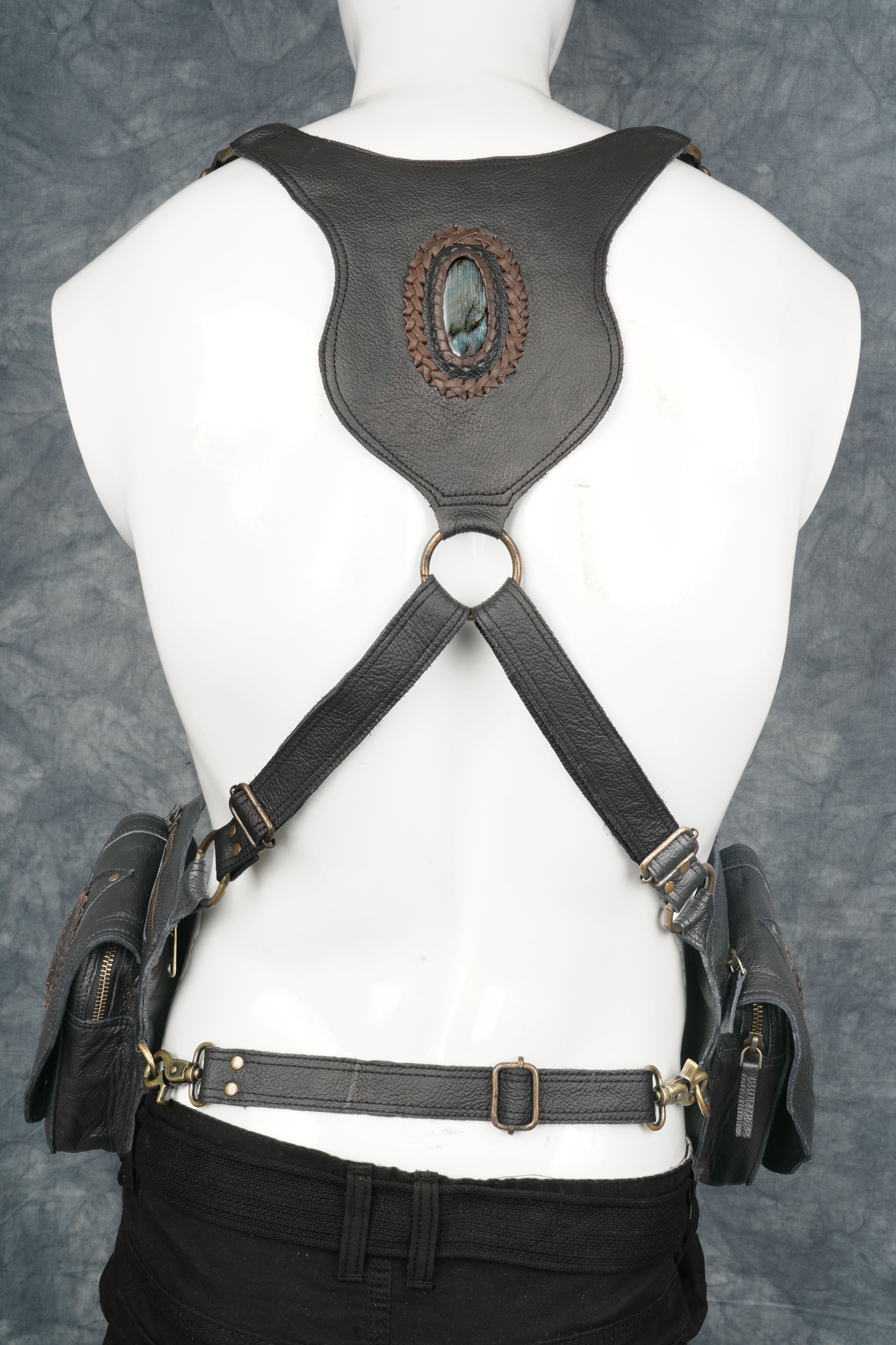 REAL LEATHER Labradorite OVAL GEMSTONE Shoulder Holster Bag, Leather Handmade, Leather Shoulder Bag