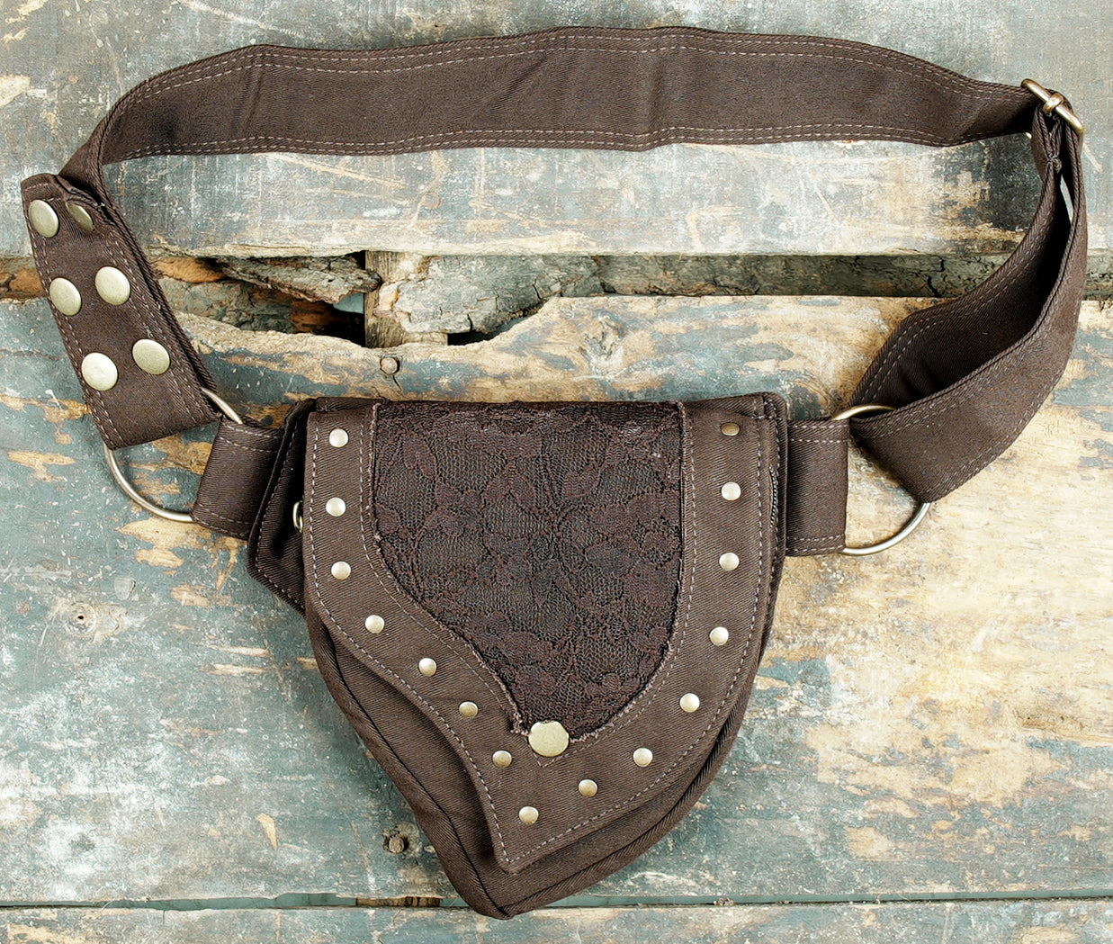 Cotton Waist Belt with Antique Brass Studs and Pockets 50% Off worldwide free shipping.