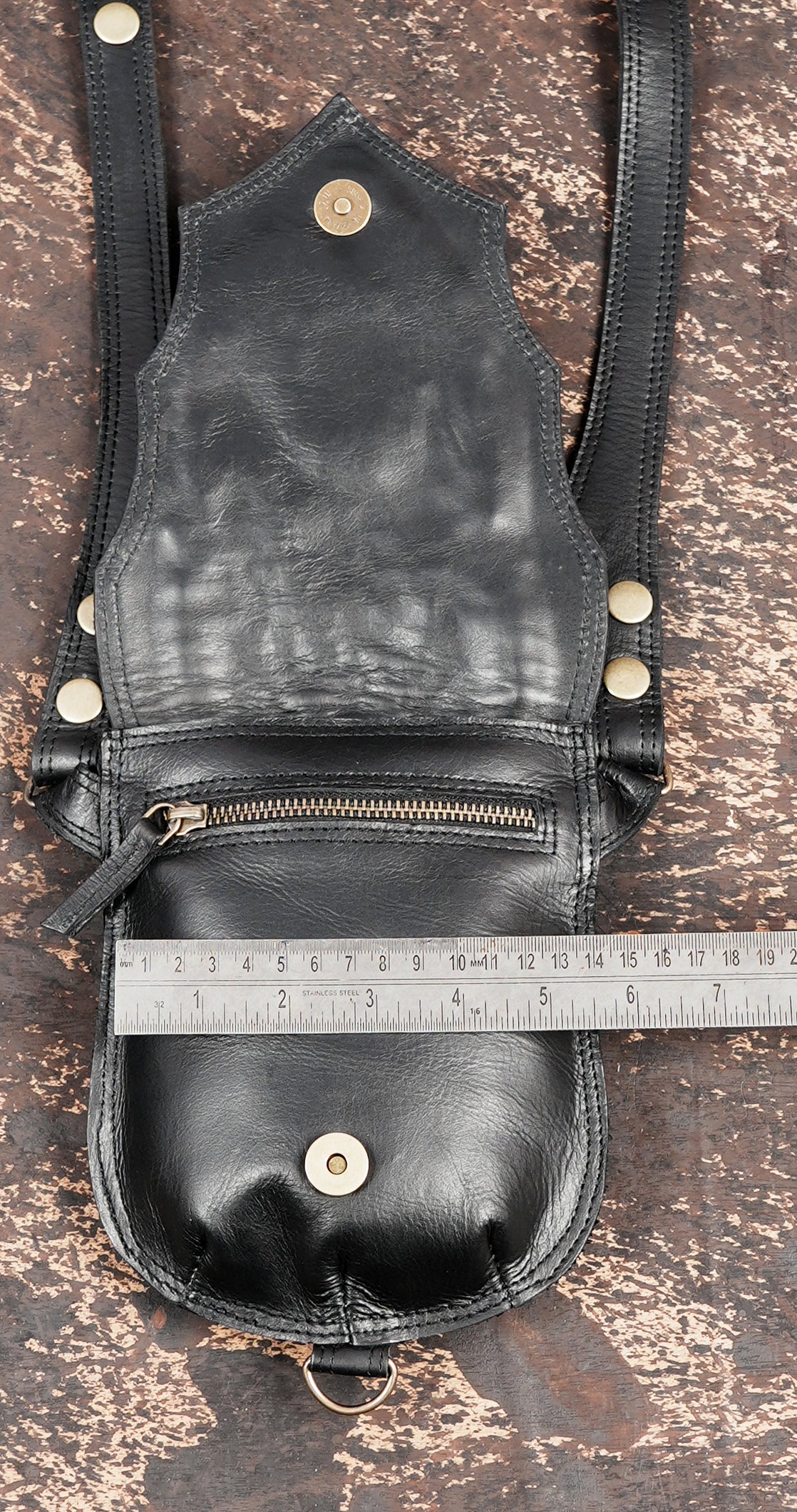 Gothic leather shoulder holster with studded pouch accents