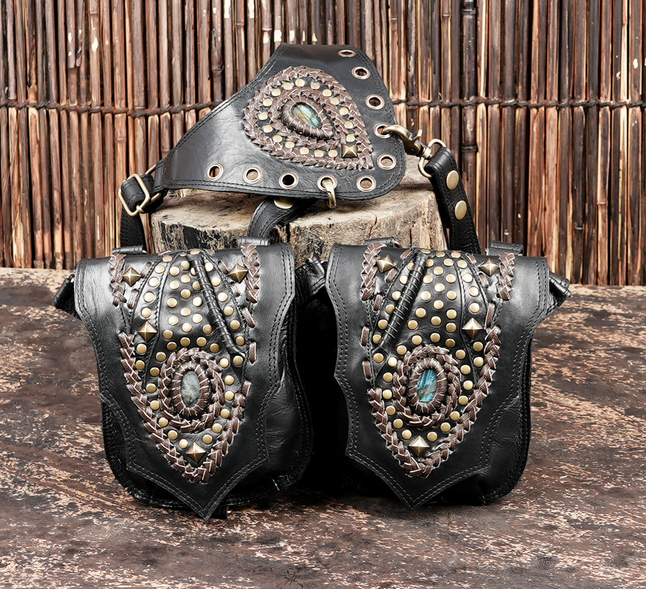 Leather shoulder bag holster with dual pockets and styling