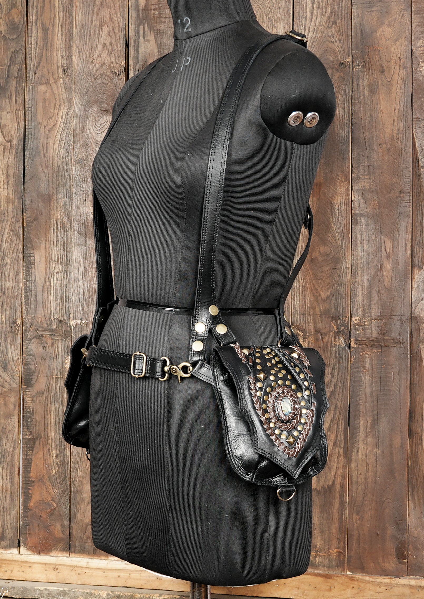 Bohemian leather chest holster bag with handcrafted details