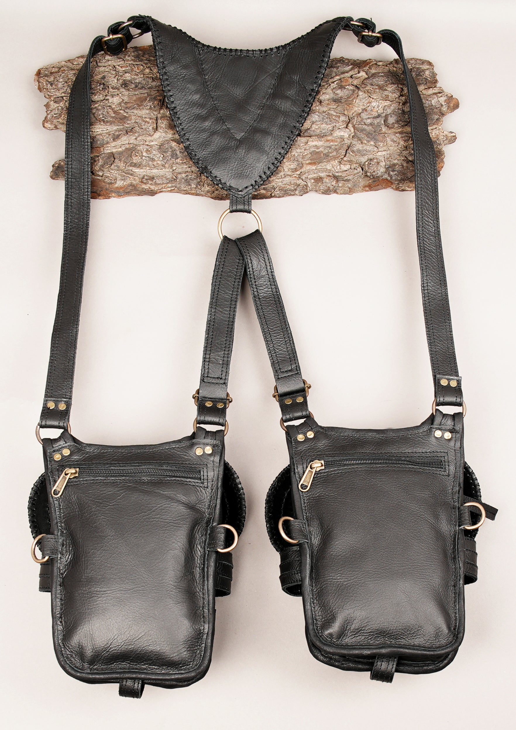 Steampunk Leather Holster Bag | Dual Pocket Crossbody Harness | Adjustable Festival & Travel Bag for Men & Women