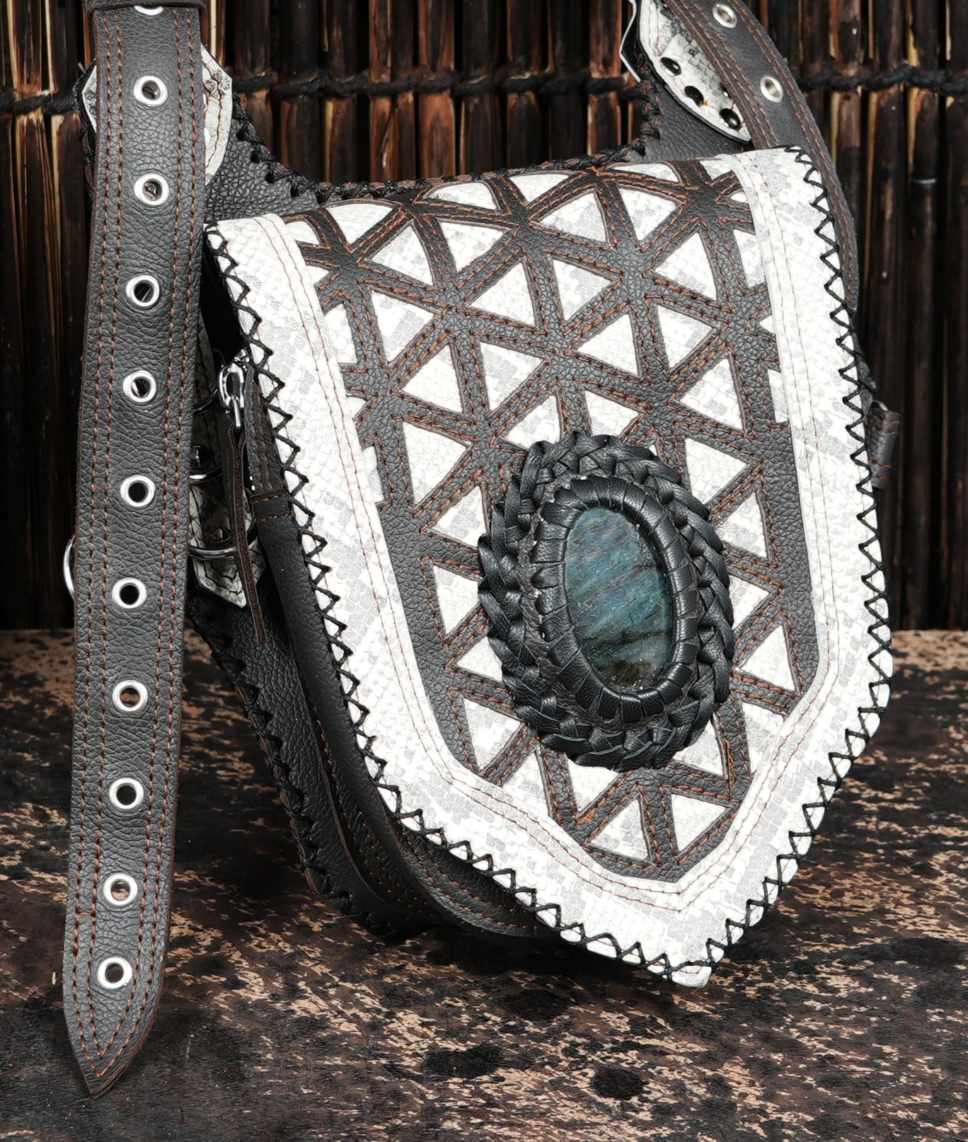 Premium leather holster rig with decorative metal hardware and gemstones