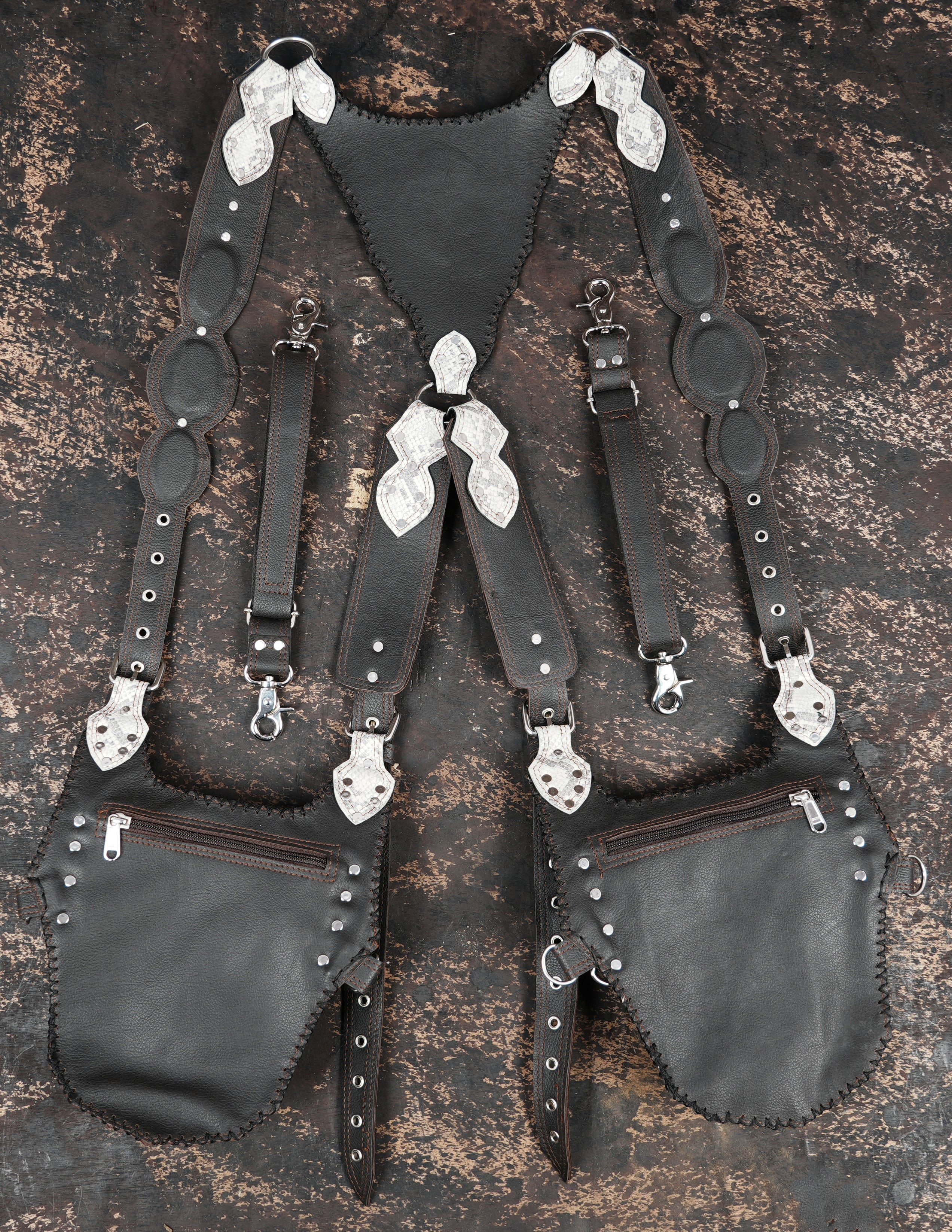 Unique leather holster harness designed for festival and alternative wear