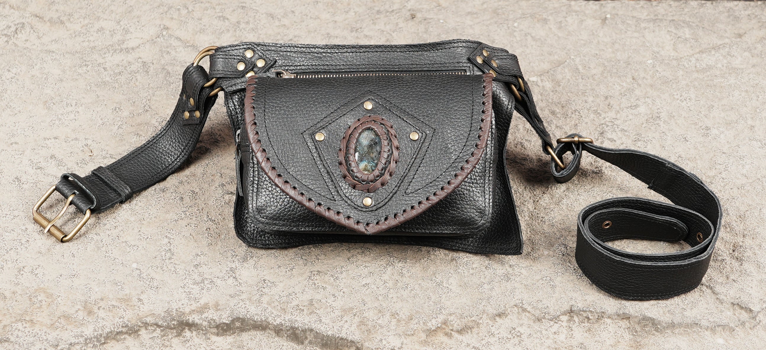 Leather waist belt accessory for festivals and travel