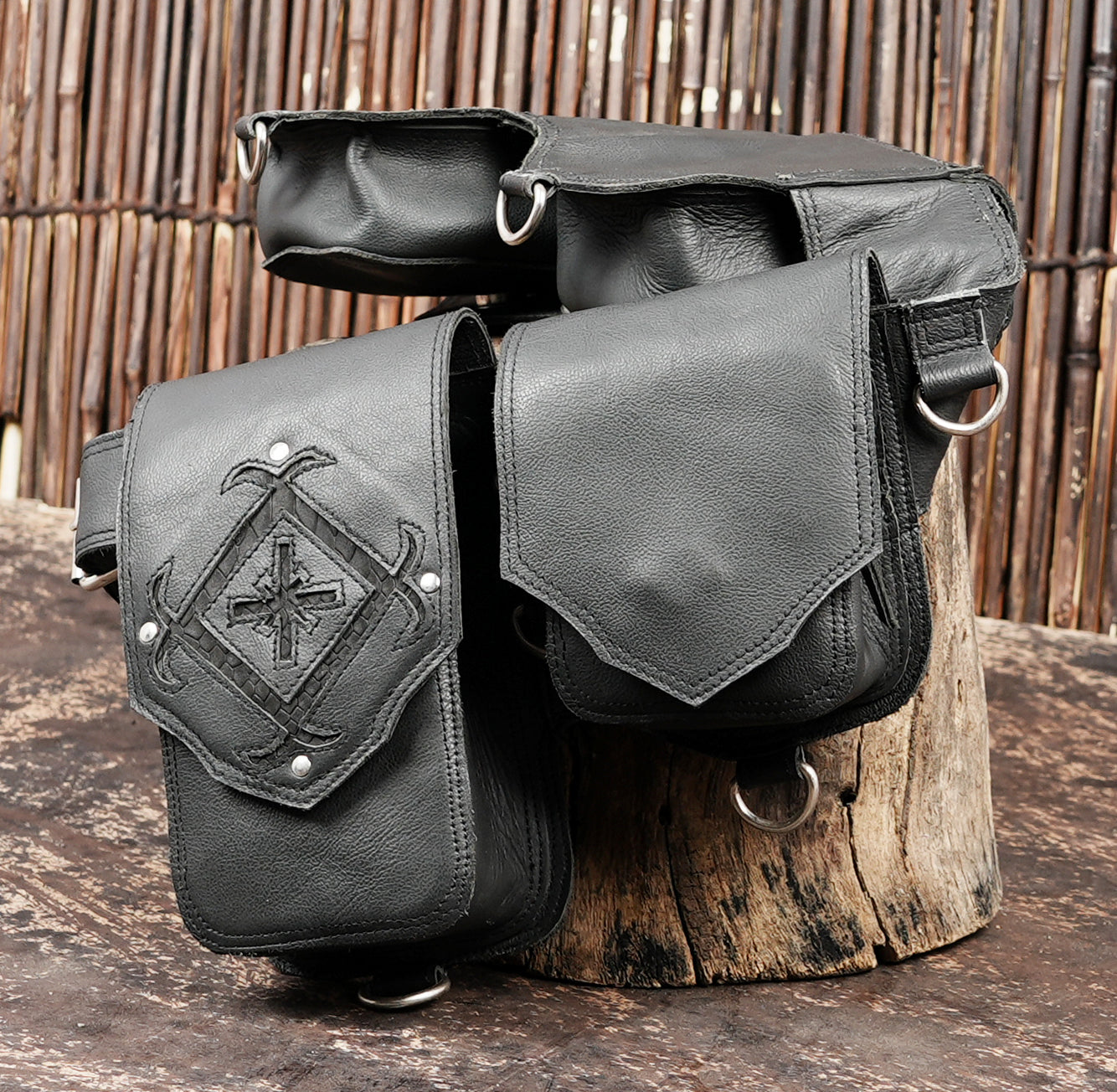 Leather waist belt bag with multiple compartments