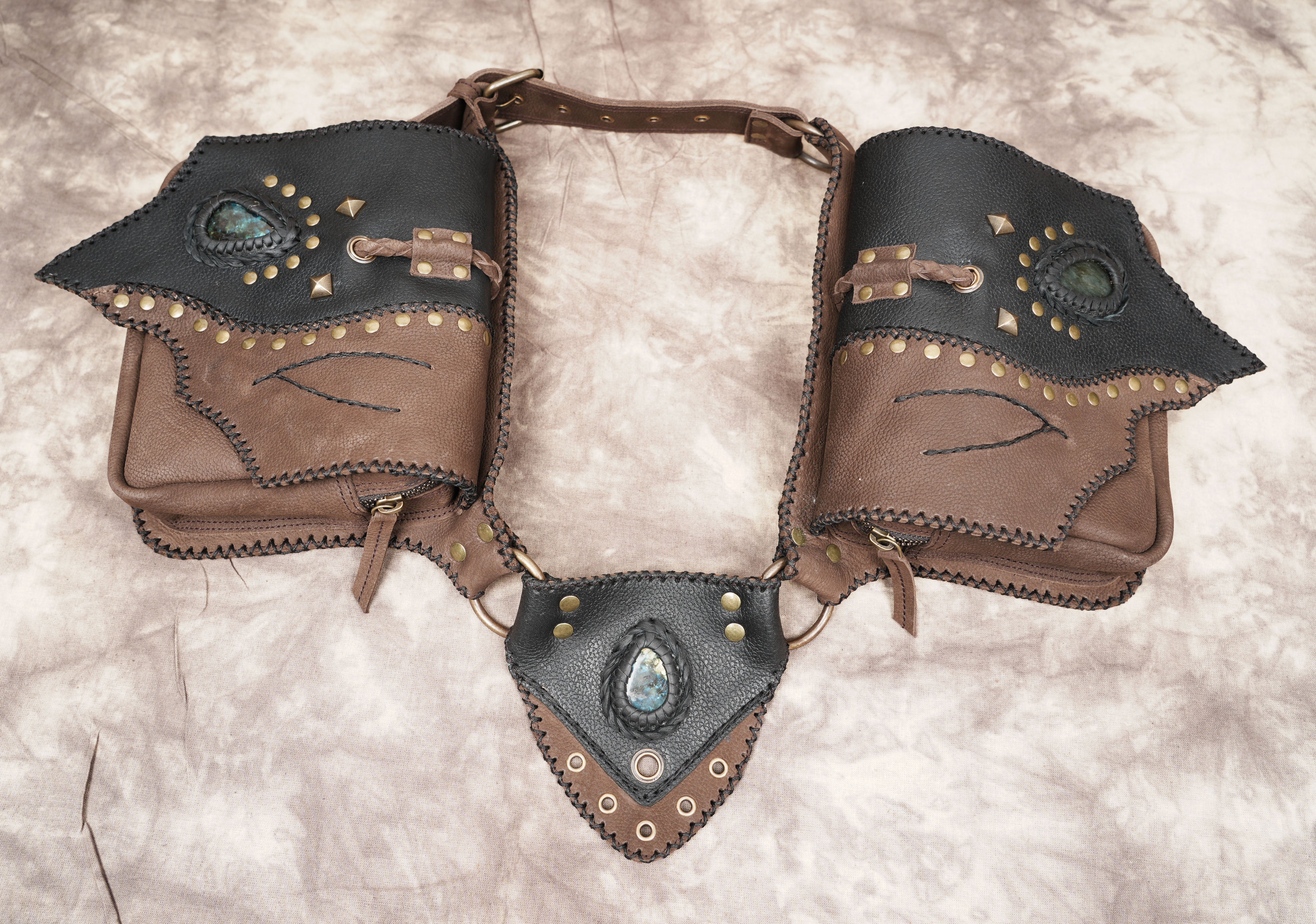 LEATHER HIP BAG || FESTIVAL FANNY BAG || LEATHER Belt WITH GEMSTONE || TRAVEL BELT || ADJUSTABLE BELT | LEATHER HIP BELT BAG