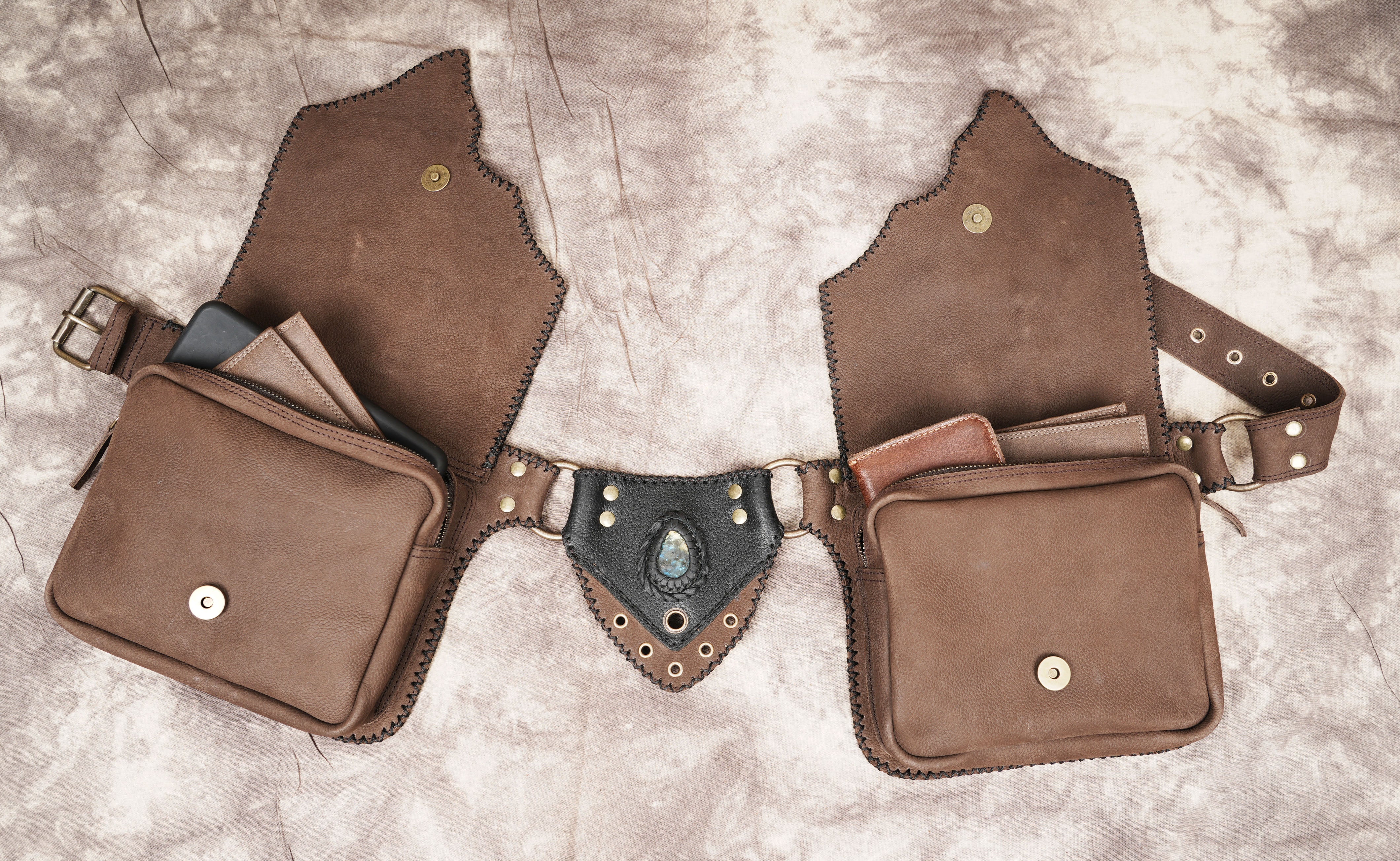 LEATHER HIP BAG || FESTIVAL FANNY BAG || LEATHER Belt WITH GEMSTONE || TRAVEL BELT || ADJUSTABLE BELT | LEATHER HIP BELT BAG