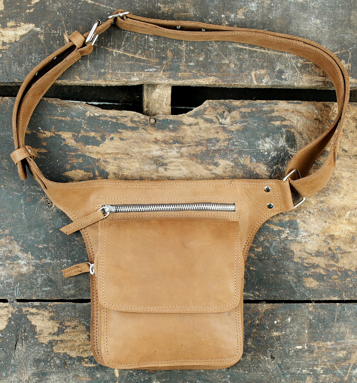 leather waist bag durable stitching