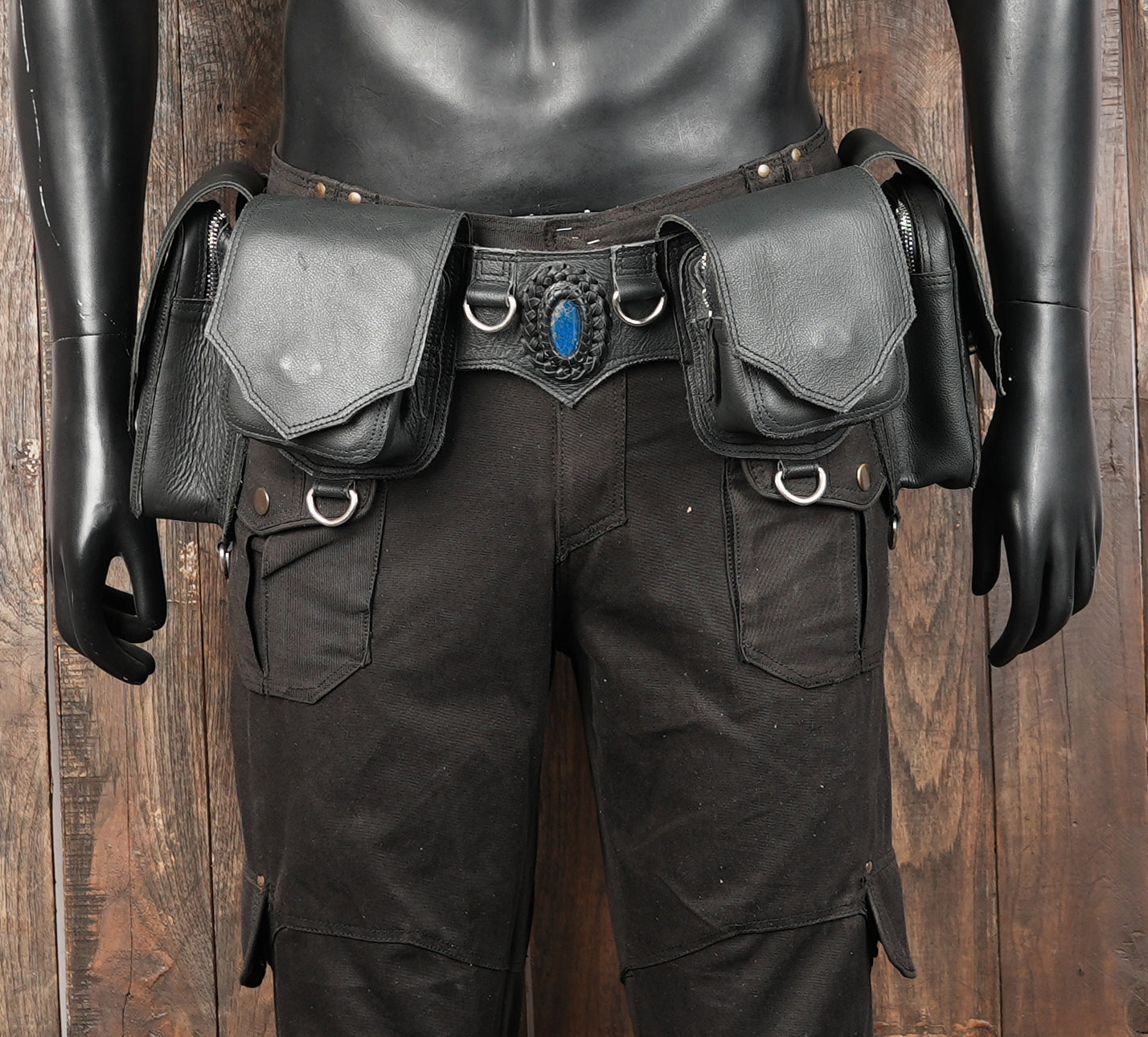 Genuine leather belt pouch set with adjustable buckle