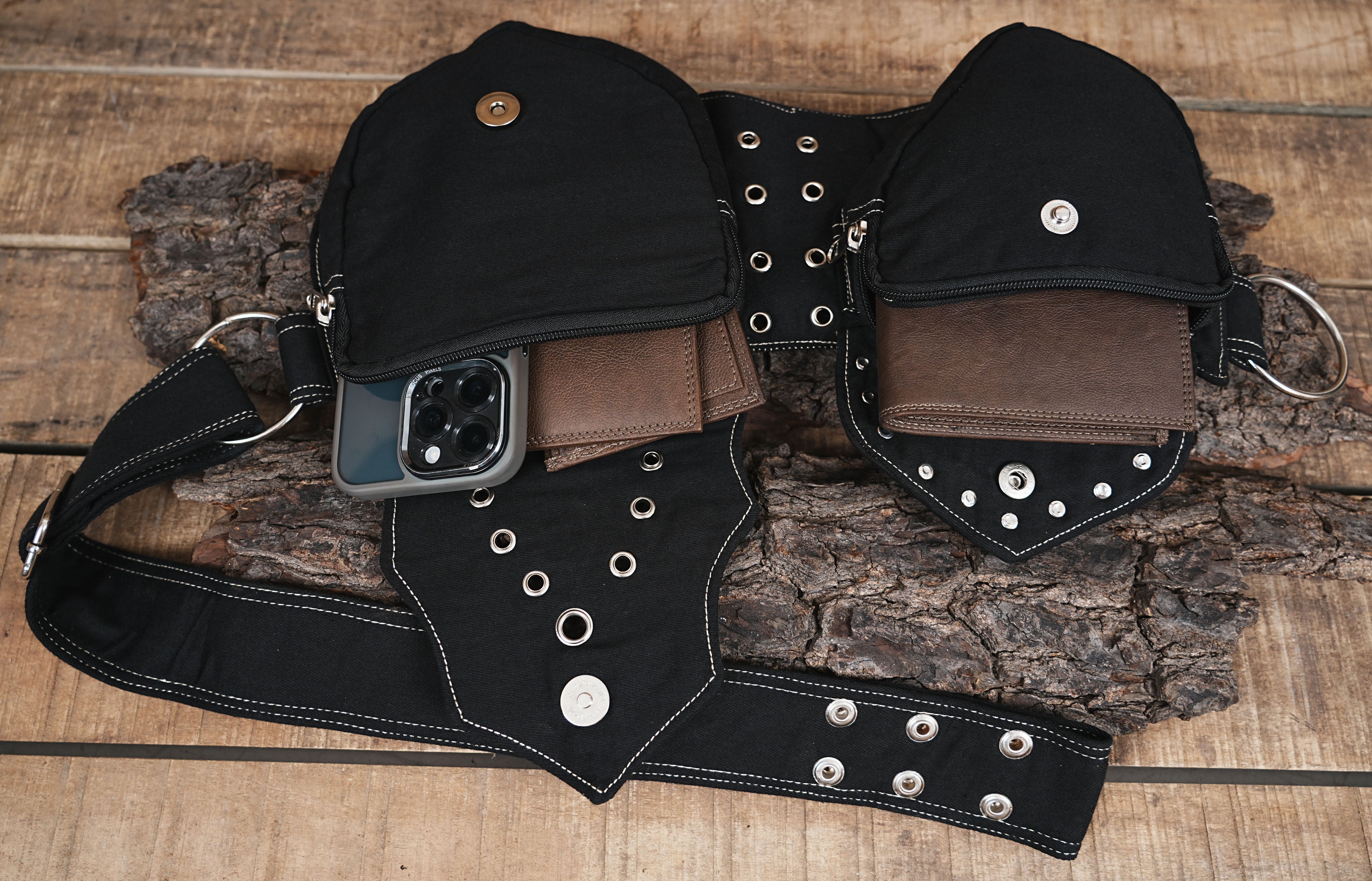 BLACK Nickle Fitting Cotton waist Bag || Utility Hip Belt bag || Festival belt ||