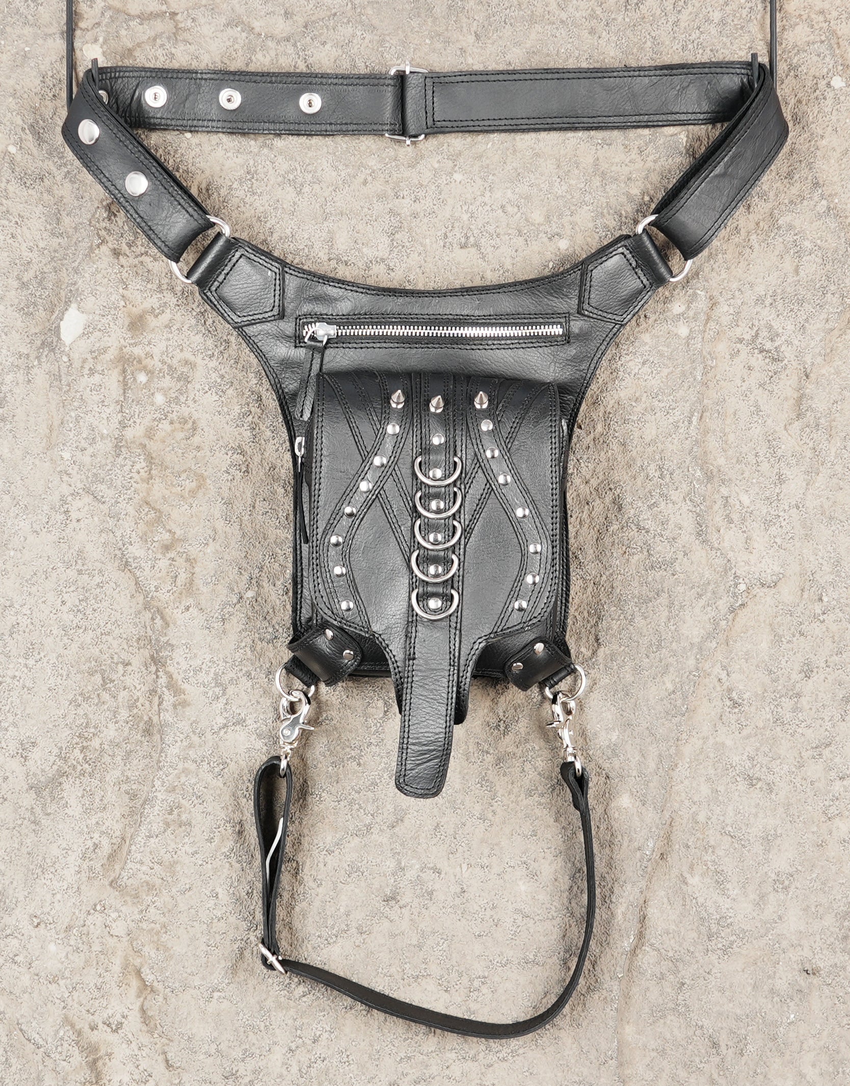 Leather thigh holster belt for hands free carrying