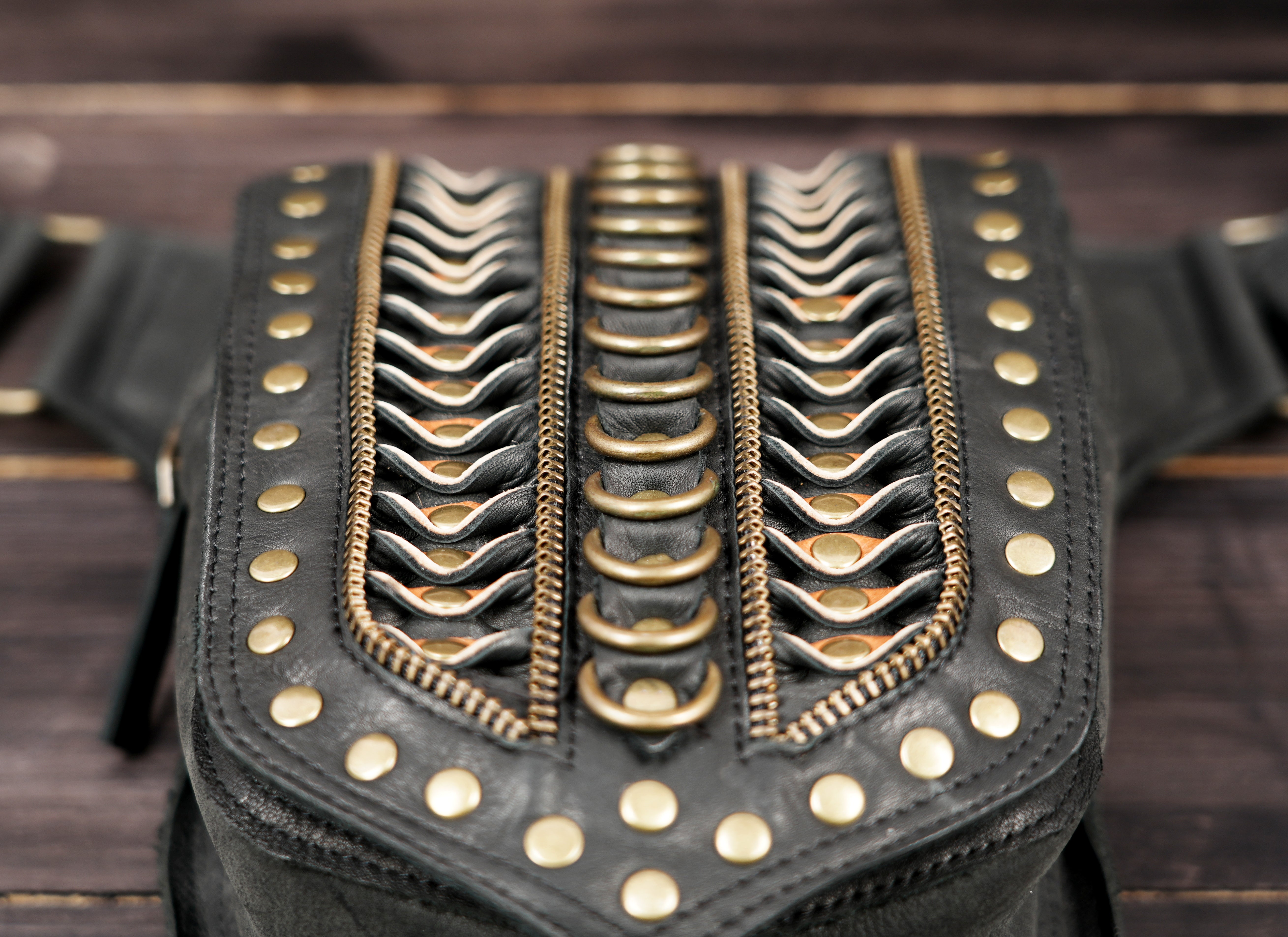 Black Genuine Leather Waist Belt with Metal Stud and Chain Design || Handmade Black Leather Waist Belt with Adjustable Buckle (LT/AB/WB/6070)