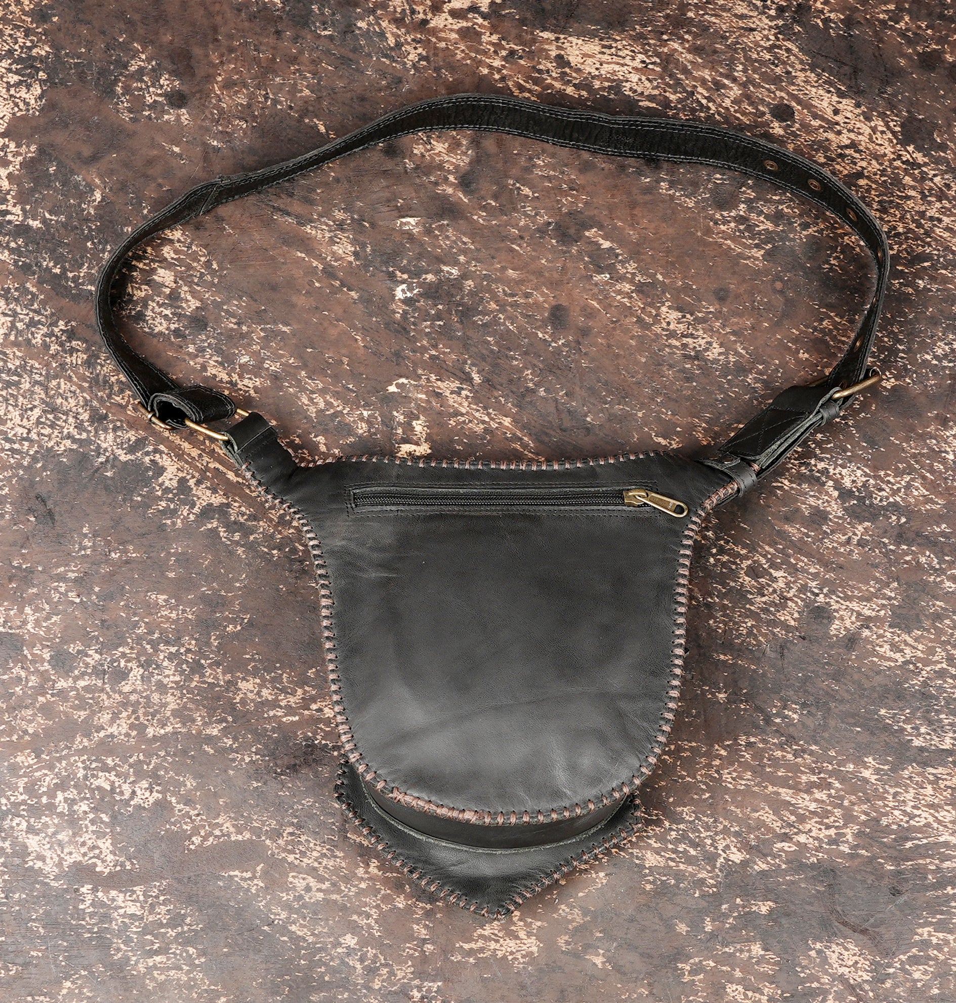 Handmade leather waist belt with ethnic boho craftsmanship