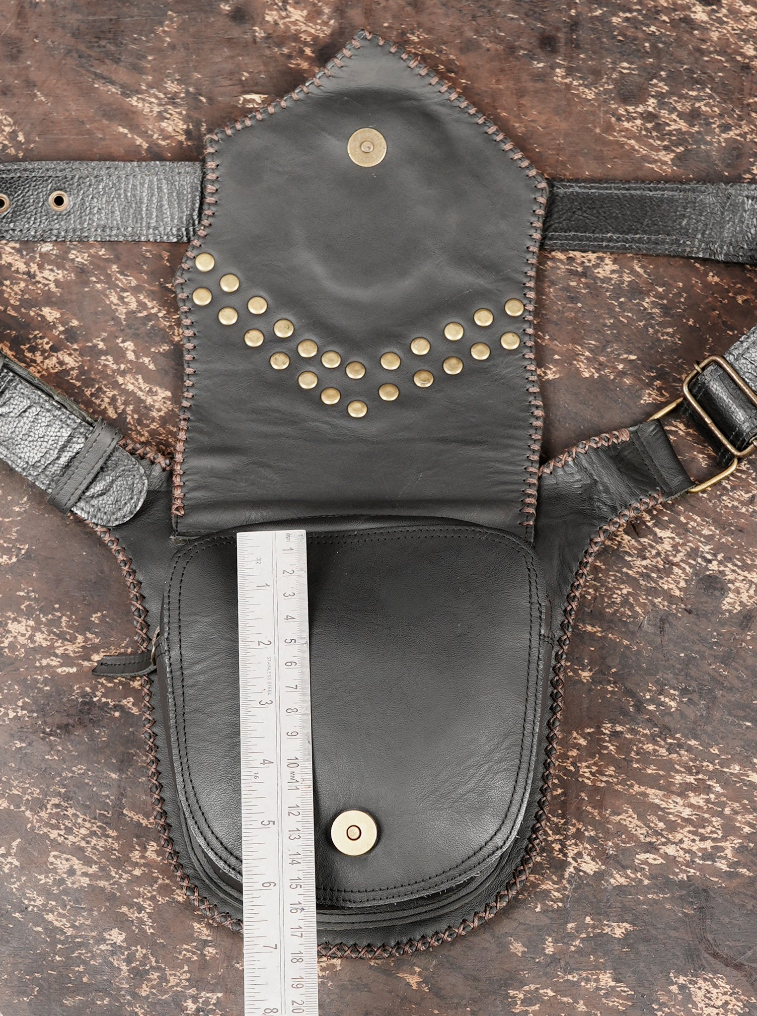 Leather utility waist belt with strong buckle and durable stitching