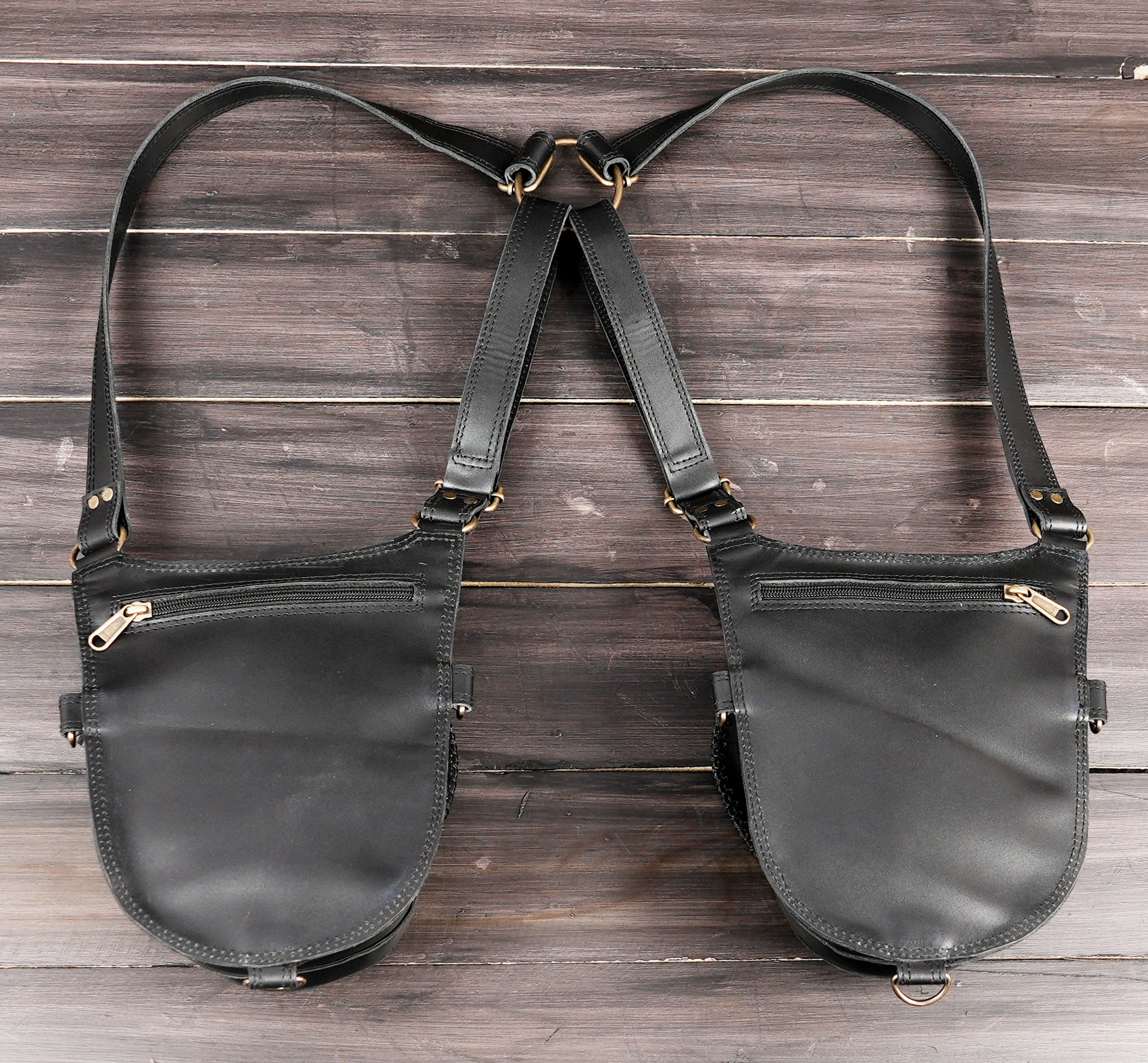 Handmade Black Leather Holster Bag with Adjustable Shoulder and Leg Straps || Premium Handmade Leather Holster Bag with Adjustable Harness (LT/AB/HLS/6156)