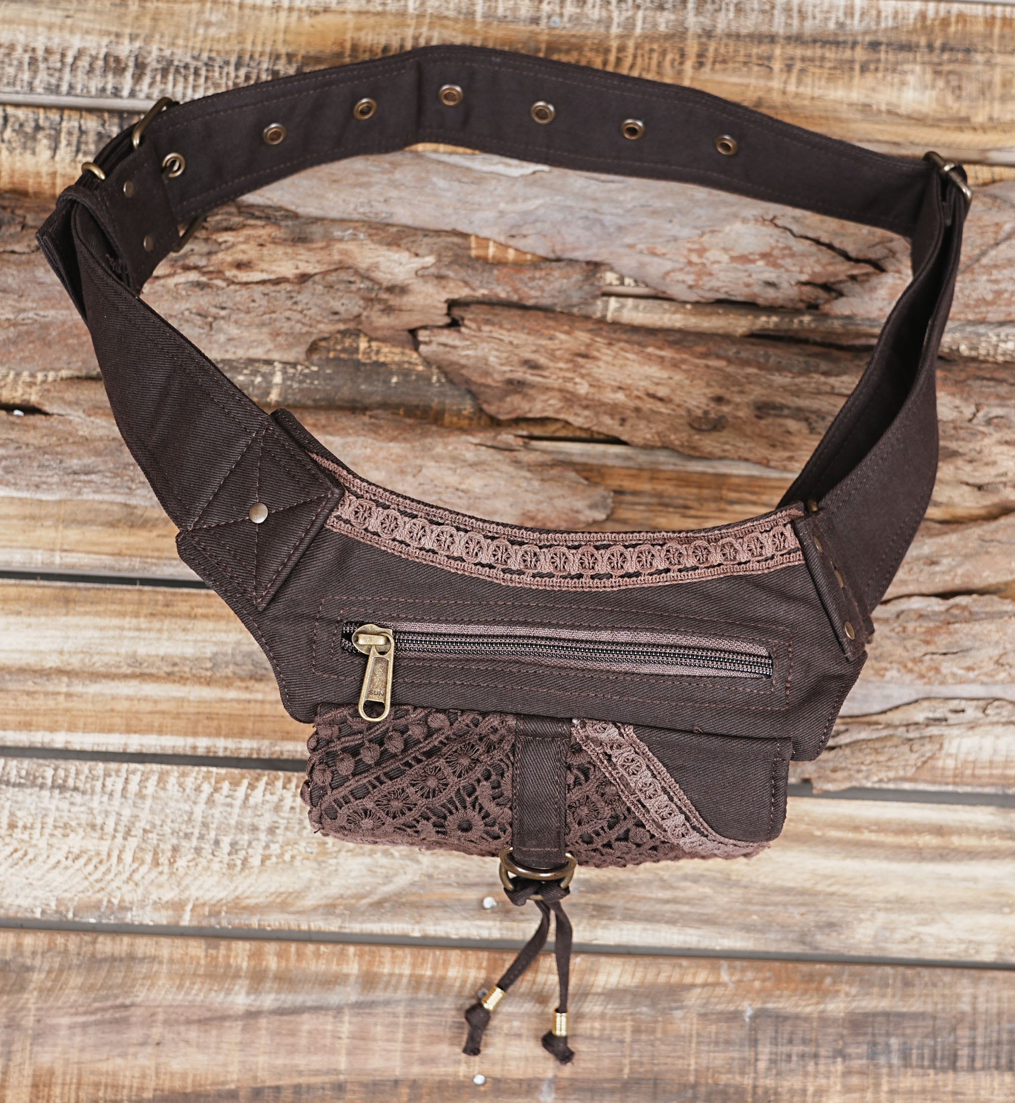 Cotton Waist Belt with Extra Flat Pocket and Antique Brass Studs and Rings 50% Off worldwide free shipping.