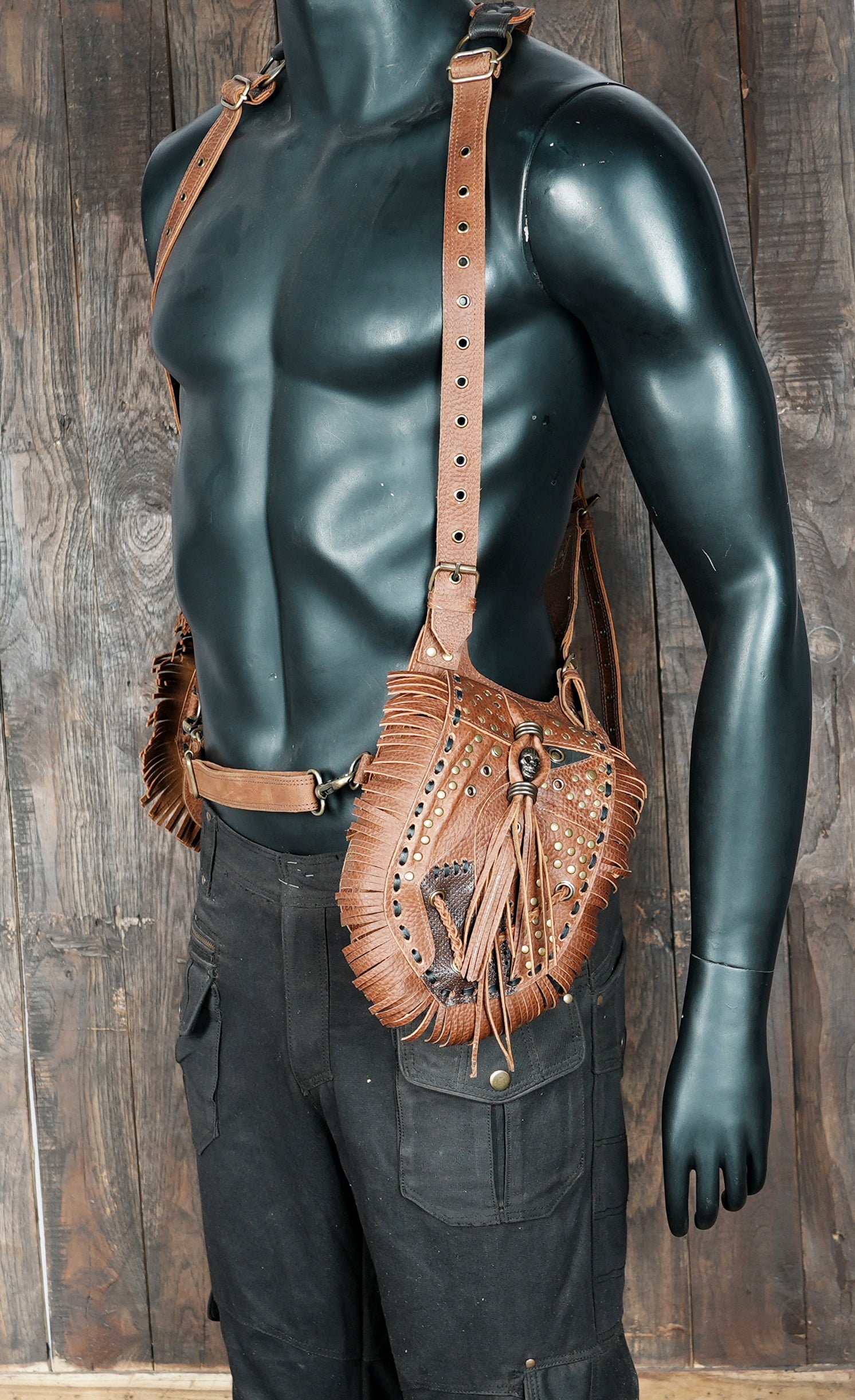 Brown leather crossbody holster bag with durable construction