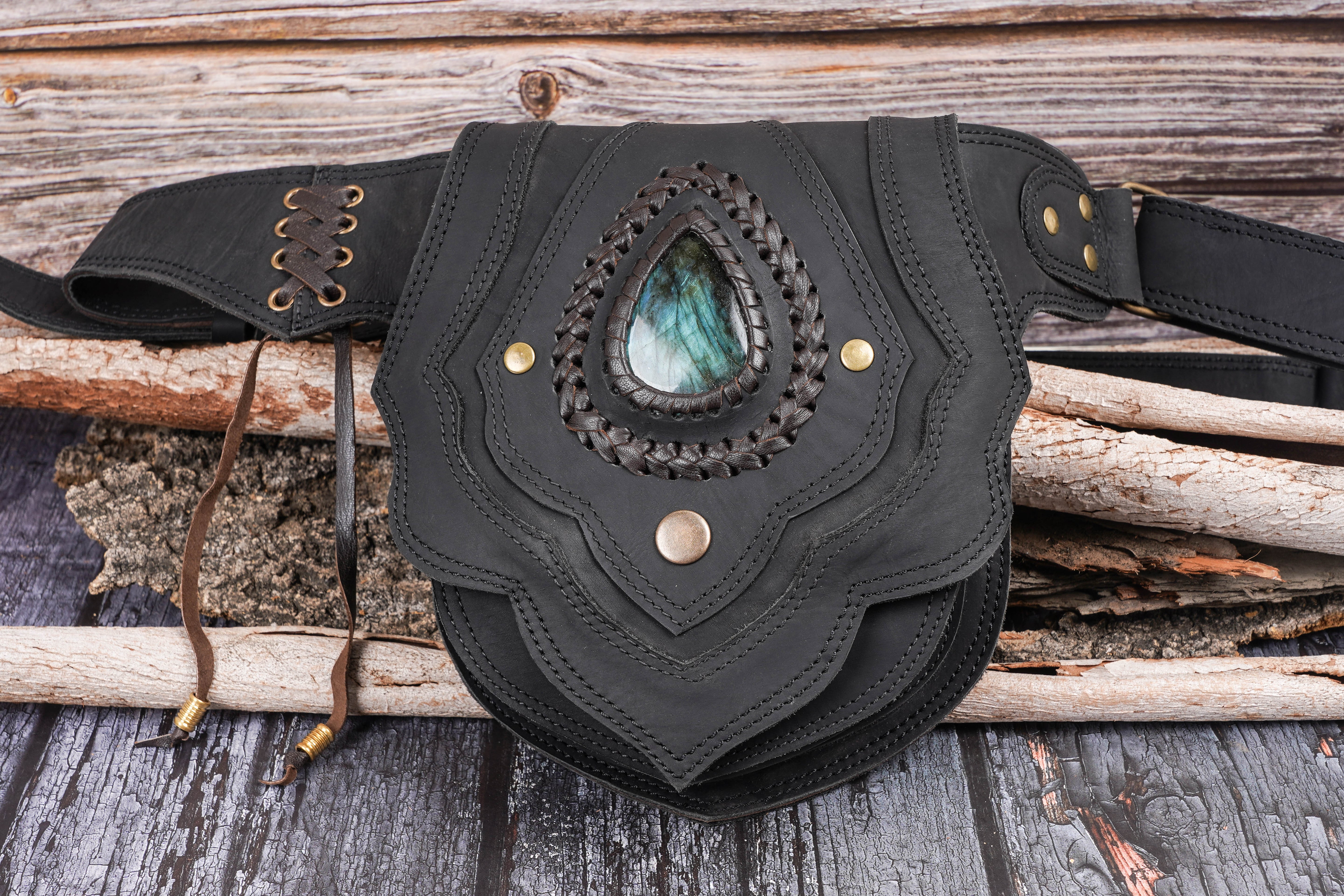 Handmade Black leather Waist Bag with Adjustable belt Pouch || Hip Bag ||