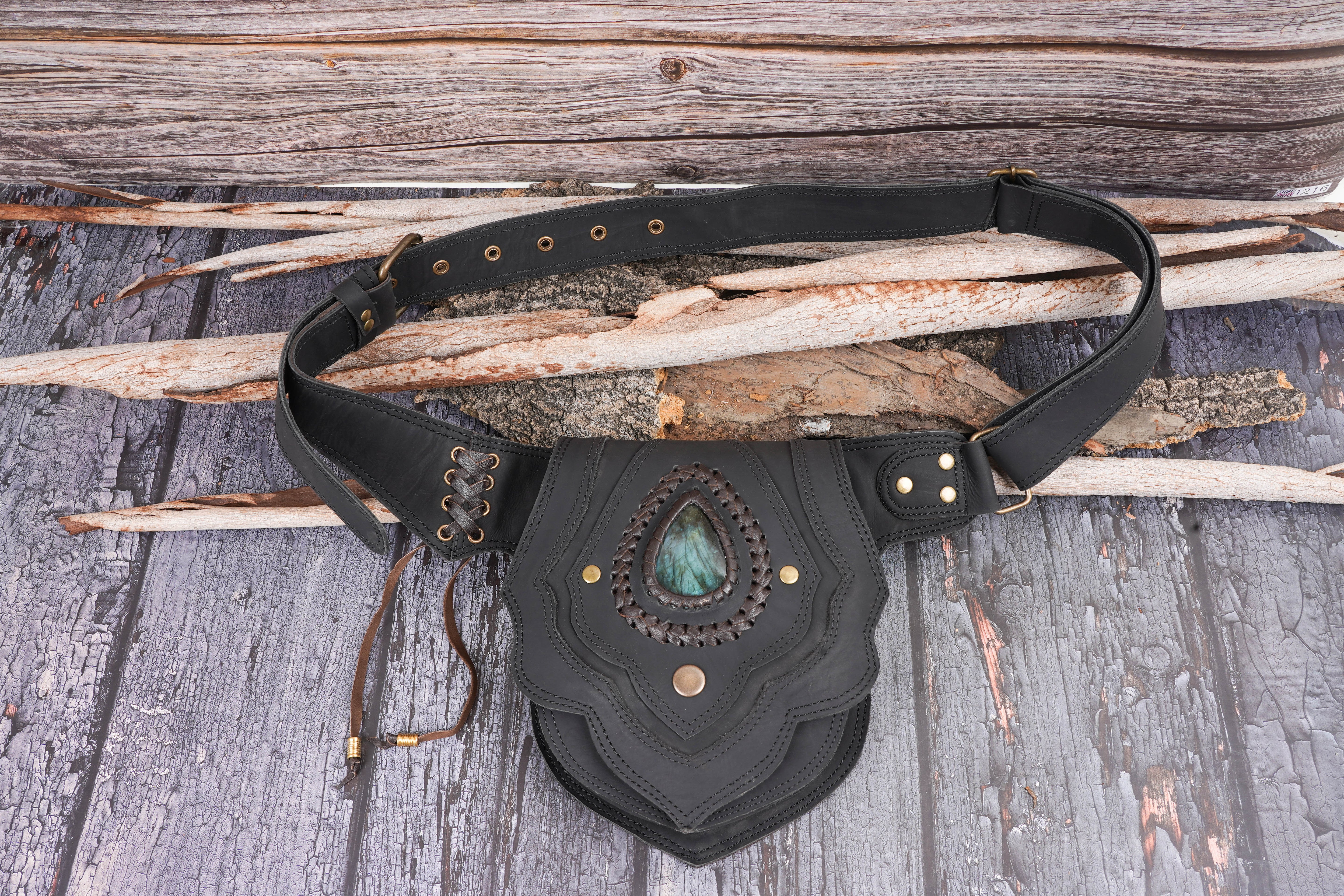 Handmade Black leather Waist Bag with Adjustable belt Pouch || Hip Bag ||