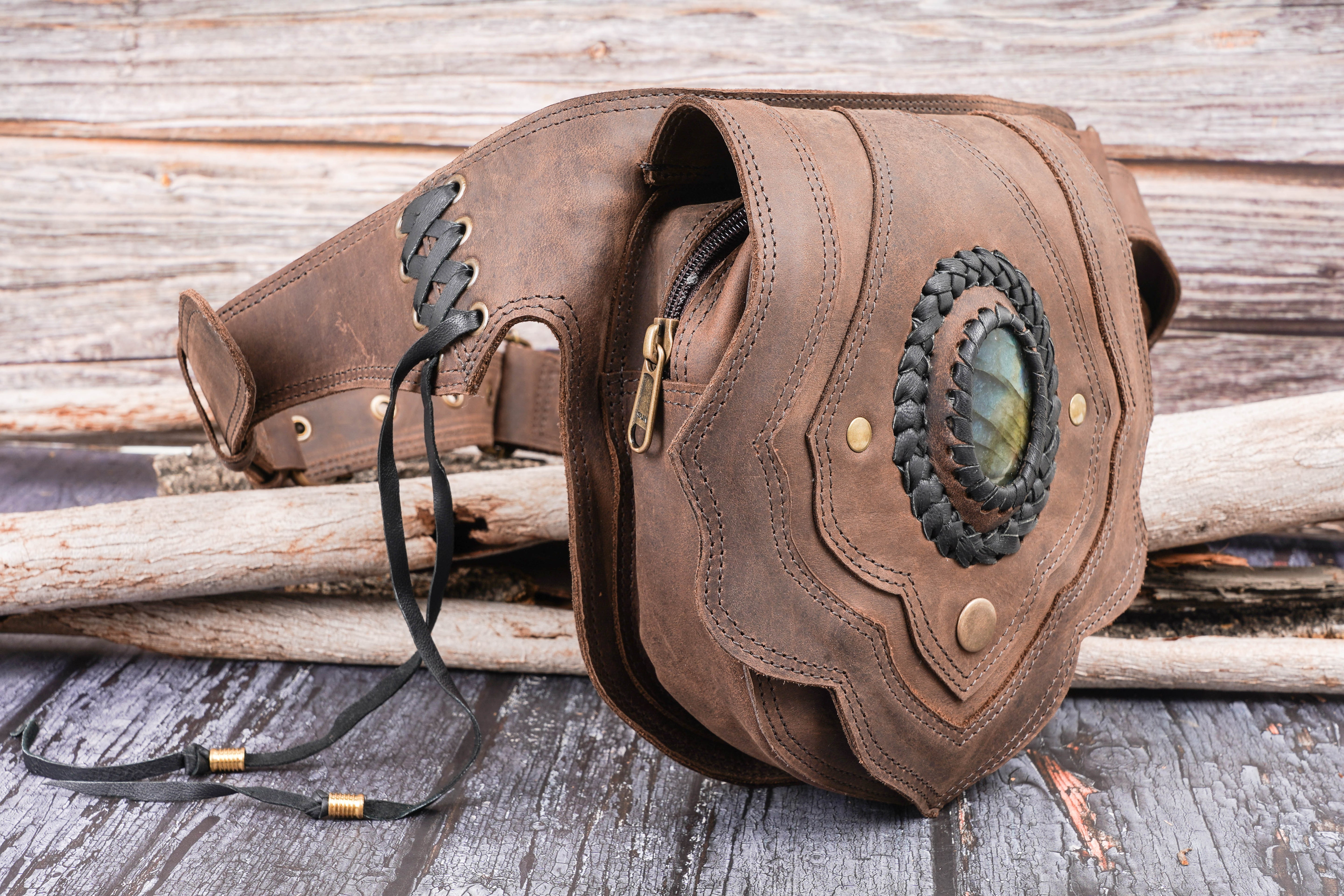 Leather Waist Bag with Adjustable belt Pouch || Hip Bag || Festival fanny bag For Girls || Gemstone