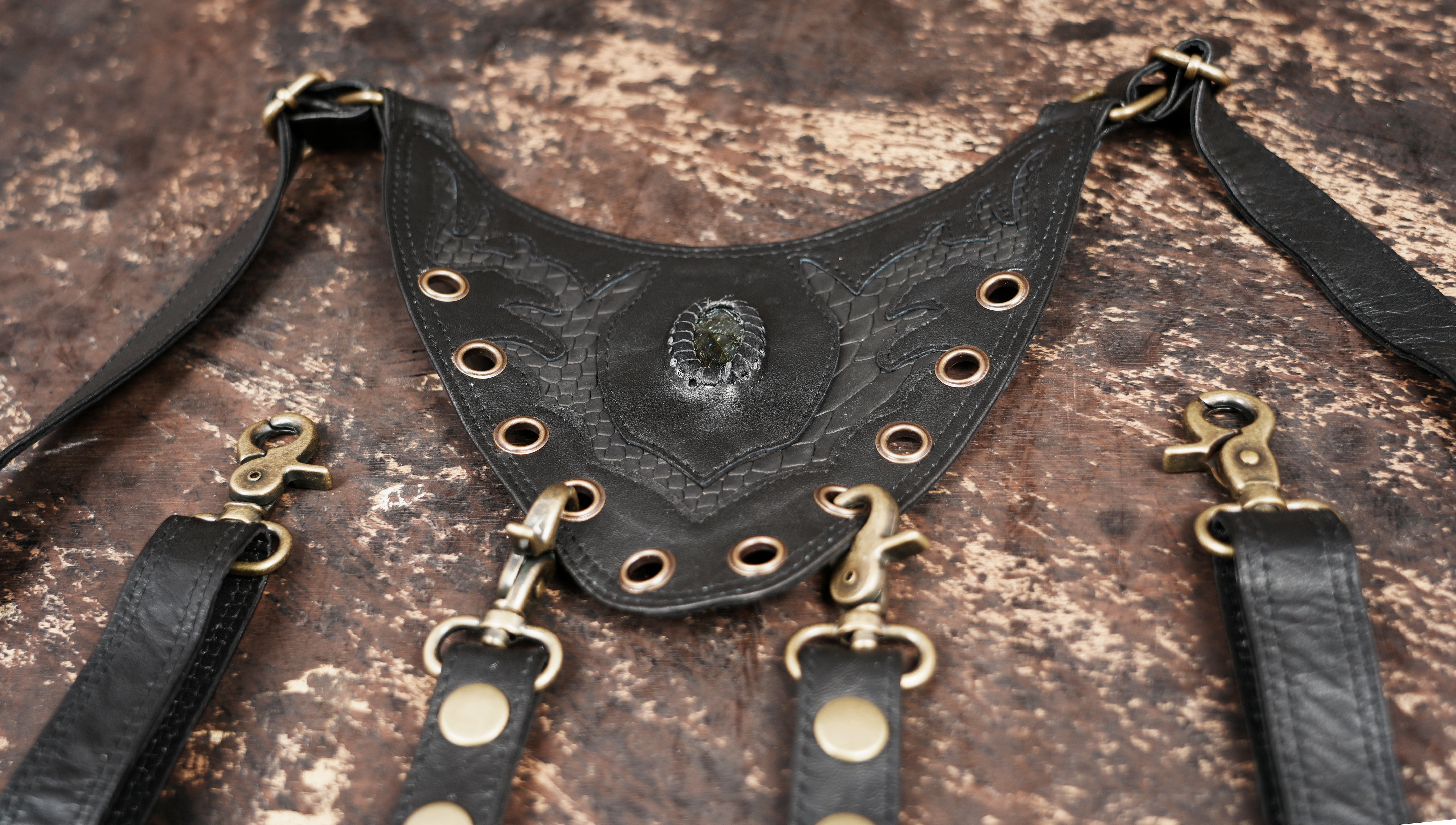 Black leather shoulder holster bag for hands free carrying