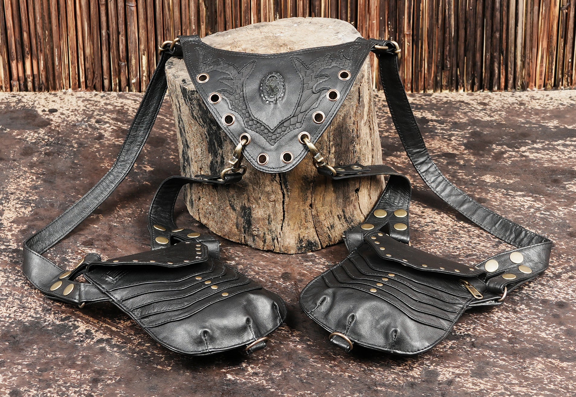 Handcrafted Leather Shoulder Holster with Dual Utility Pouches || Unisex Leather Shoulder Holster Bag with Dual Pockets (LT/AB/HLS/6107)