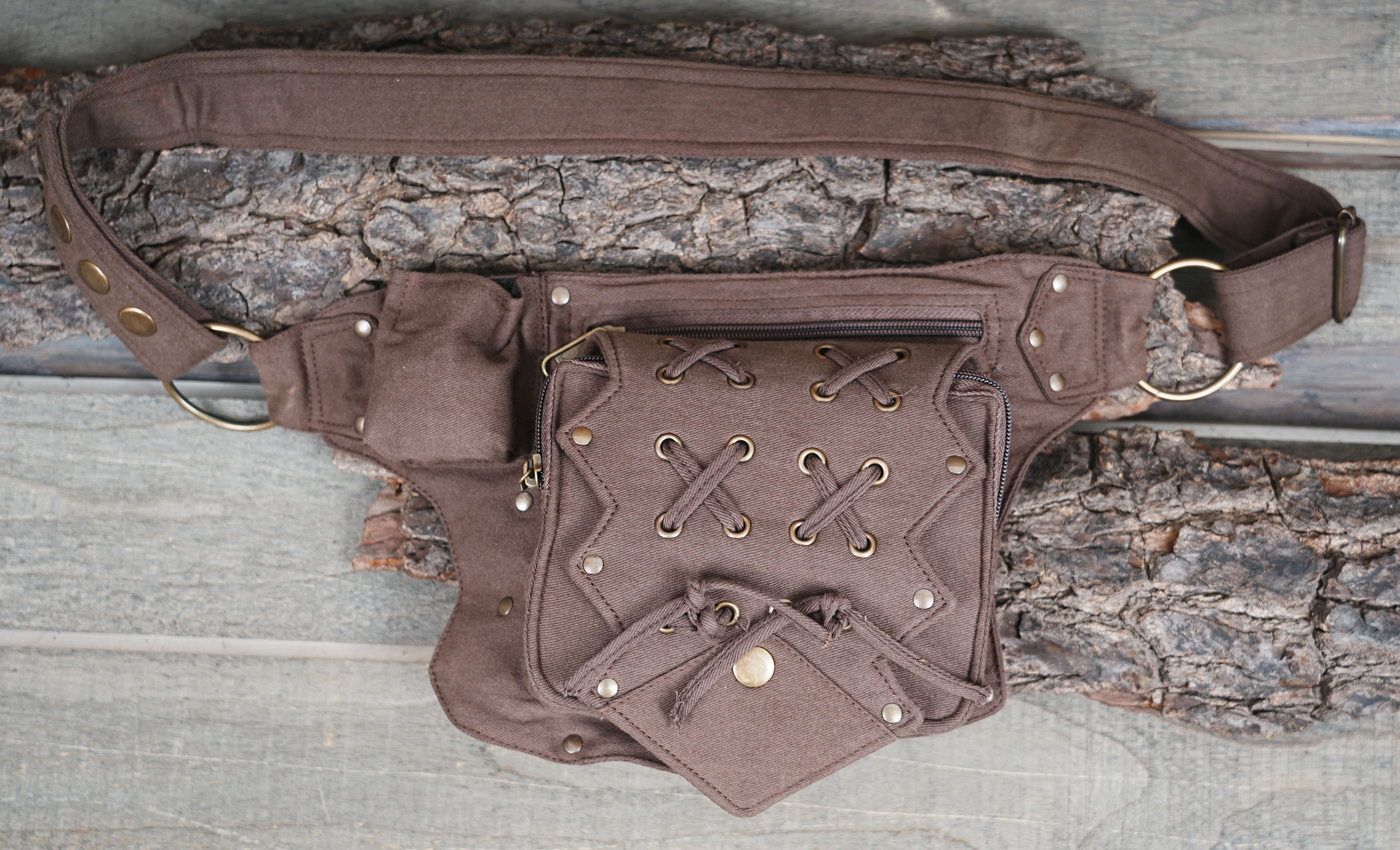 Cotton Waist Belt with Antique Brass Studs and Multiple Pockets 50% Off worldwide free shipping.