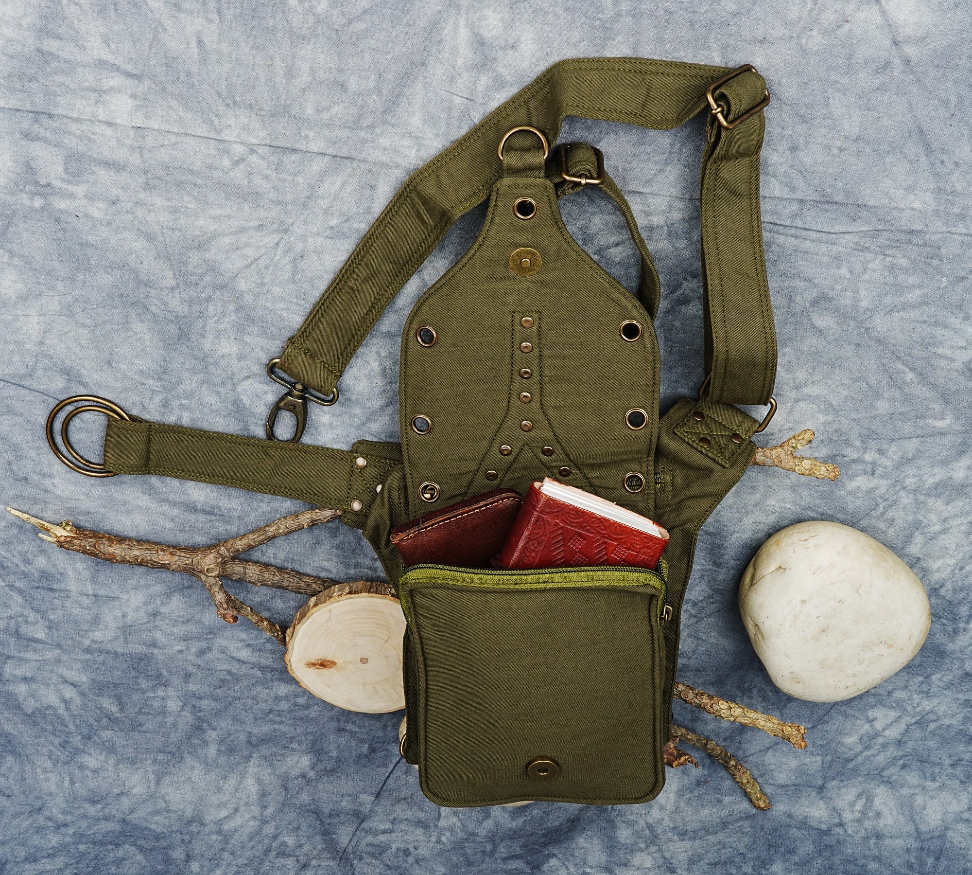 GREEN Cotton utility thigh bag || Eco-friendly waist bag || money belt pouch || HIP belt pouch ||