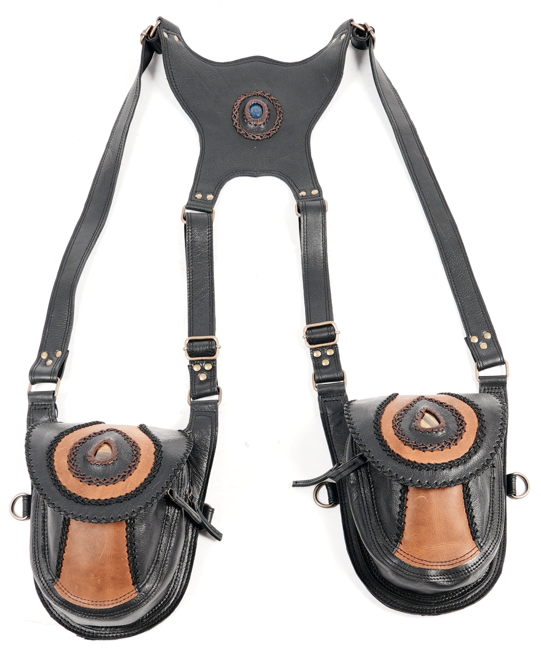 Genuine leather harness bag with two front pouches