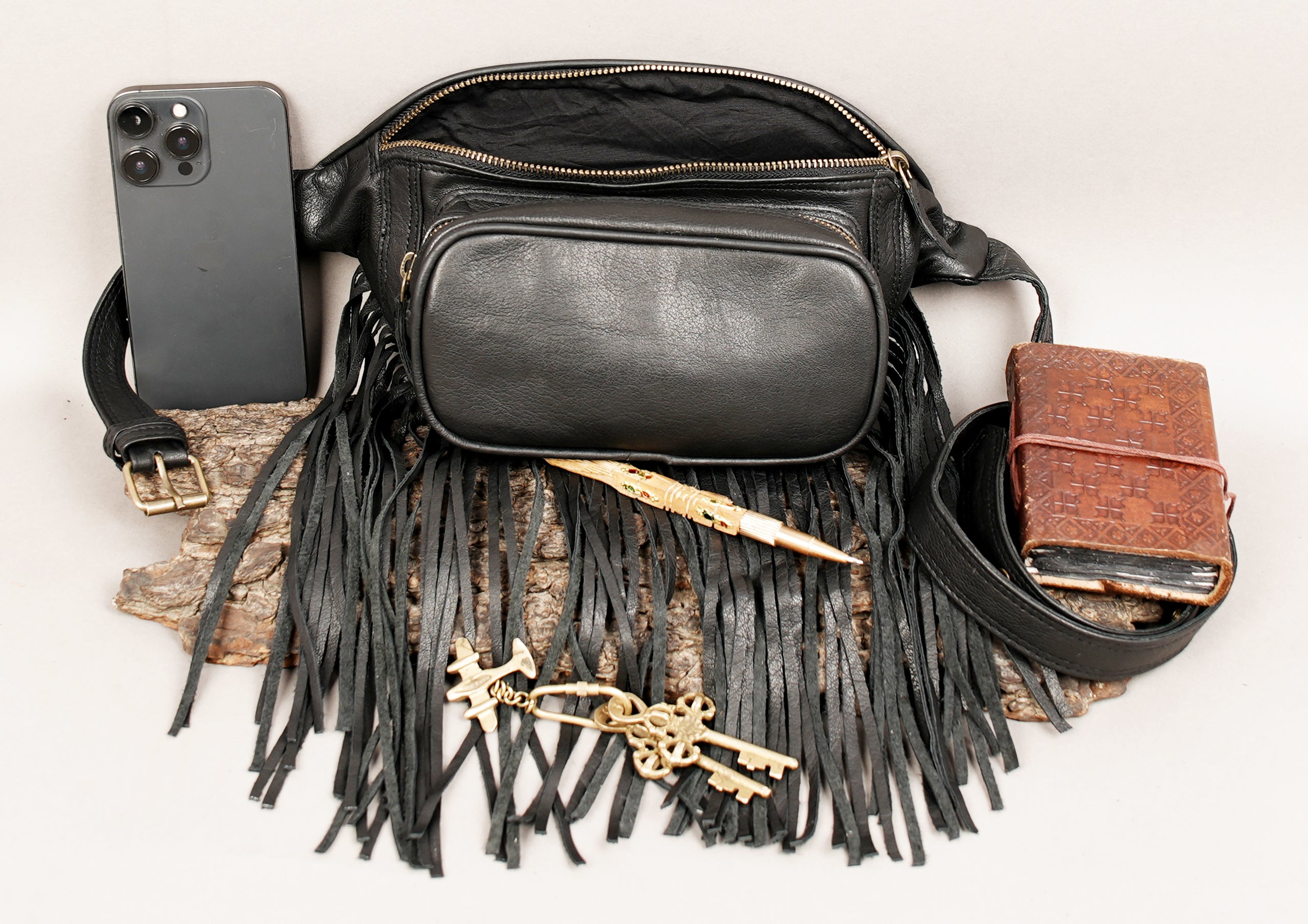 Handmade leather belt pouch for festivals and travel