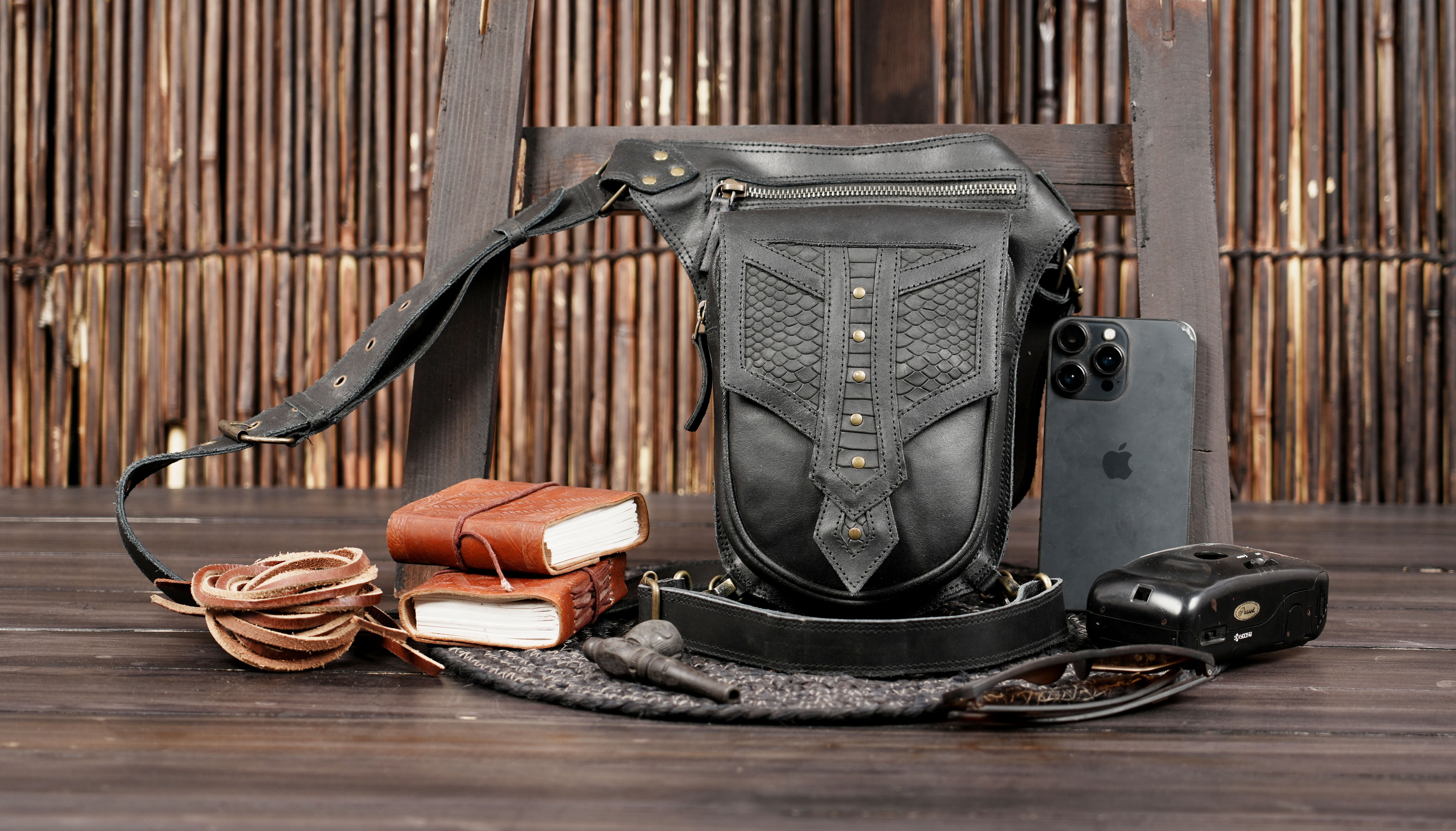 Leather waist and thigh belt with durable construction