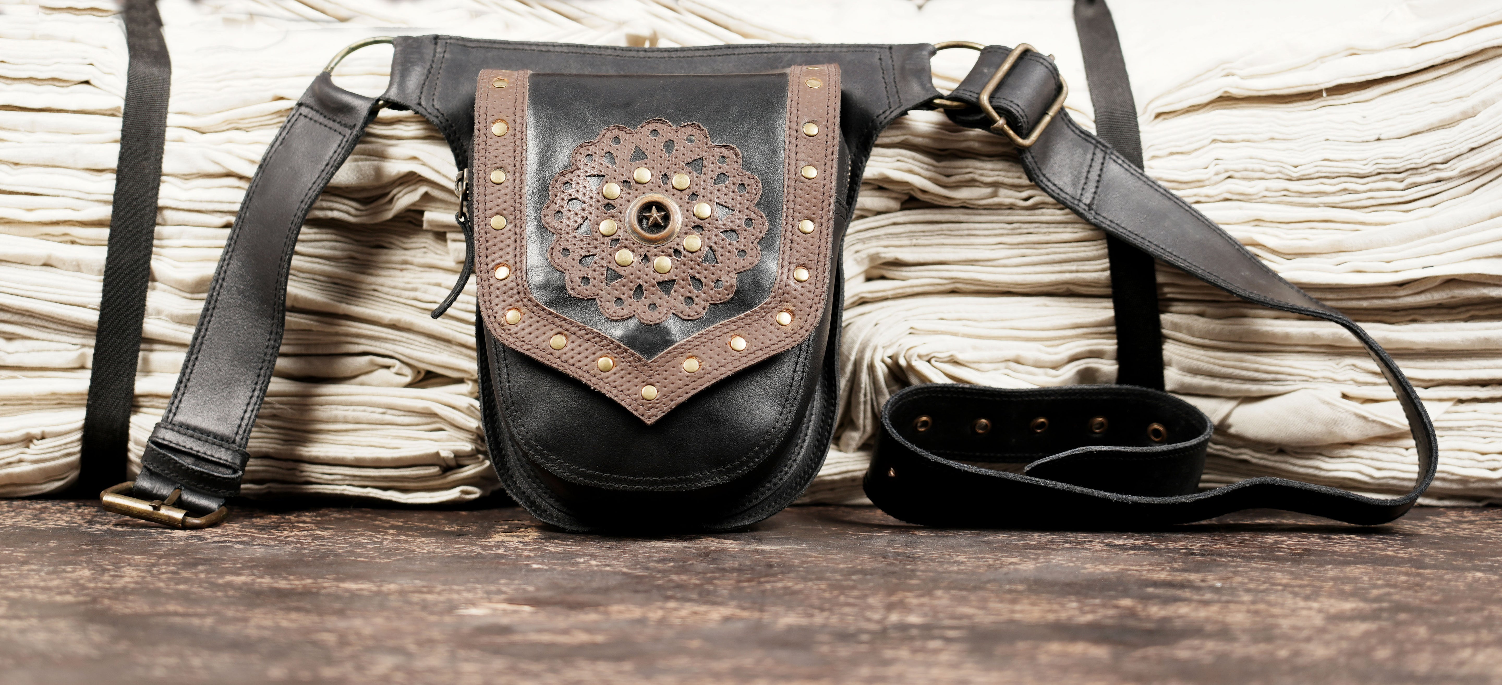 Leather utility belt with pouch for phone cash and small items