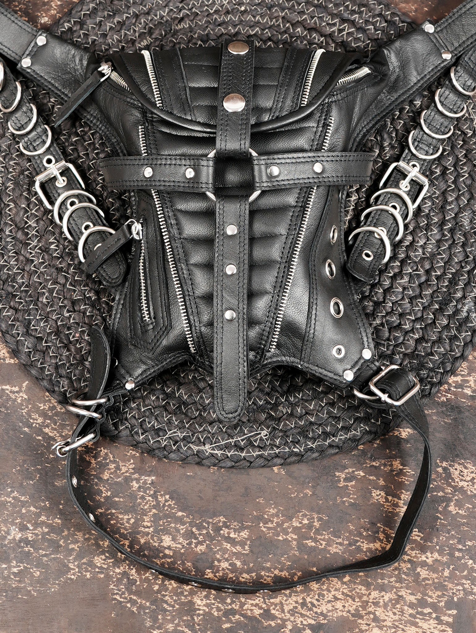 Handmade leather thigh belt with adjustable waist and leg straps