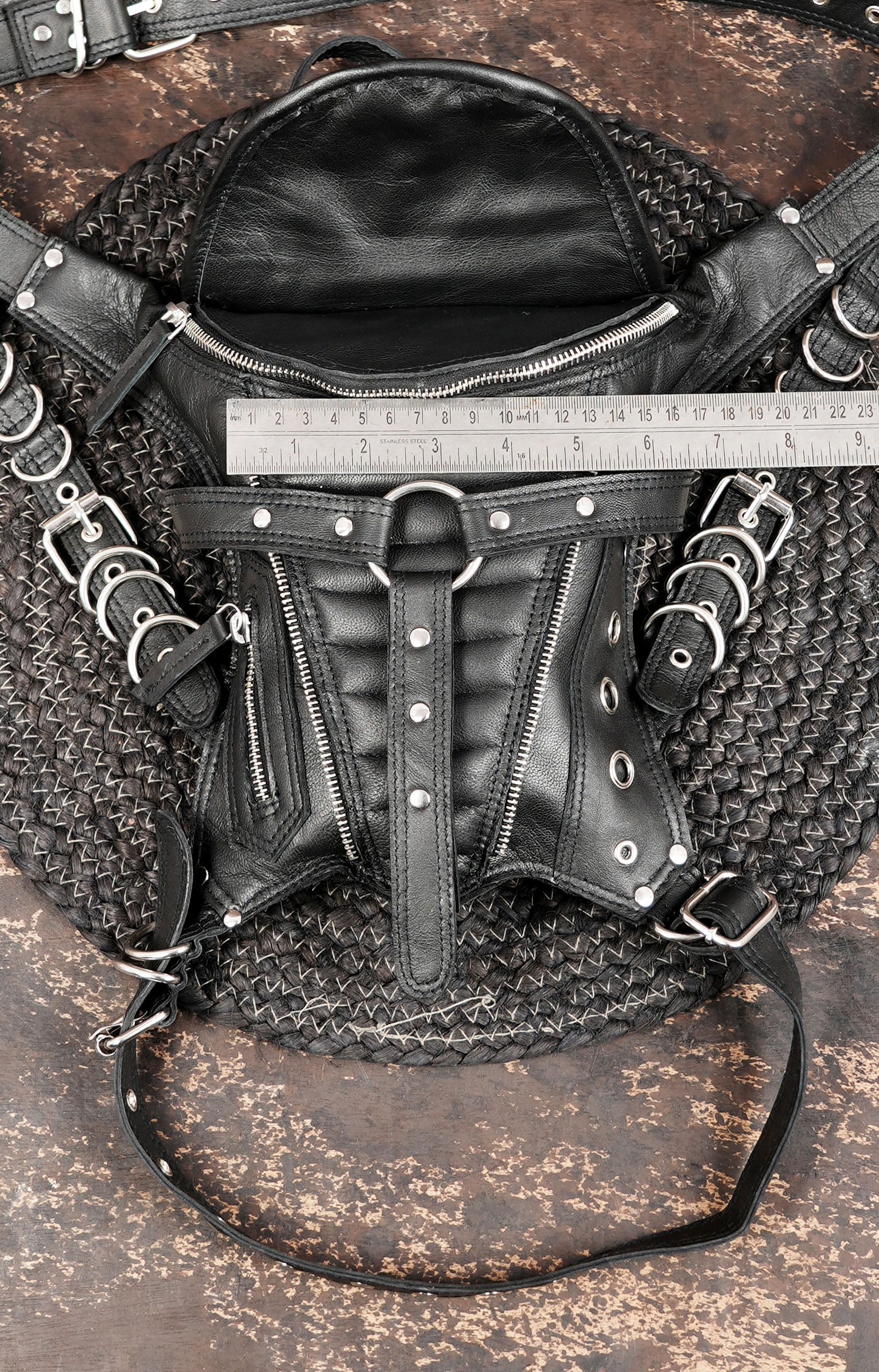 Festival ready leather waist thigh belt with metal ring accents