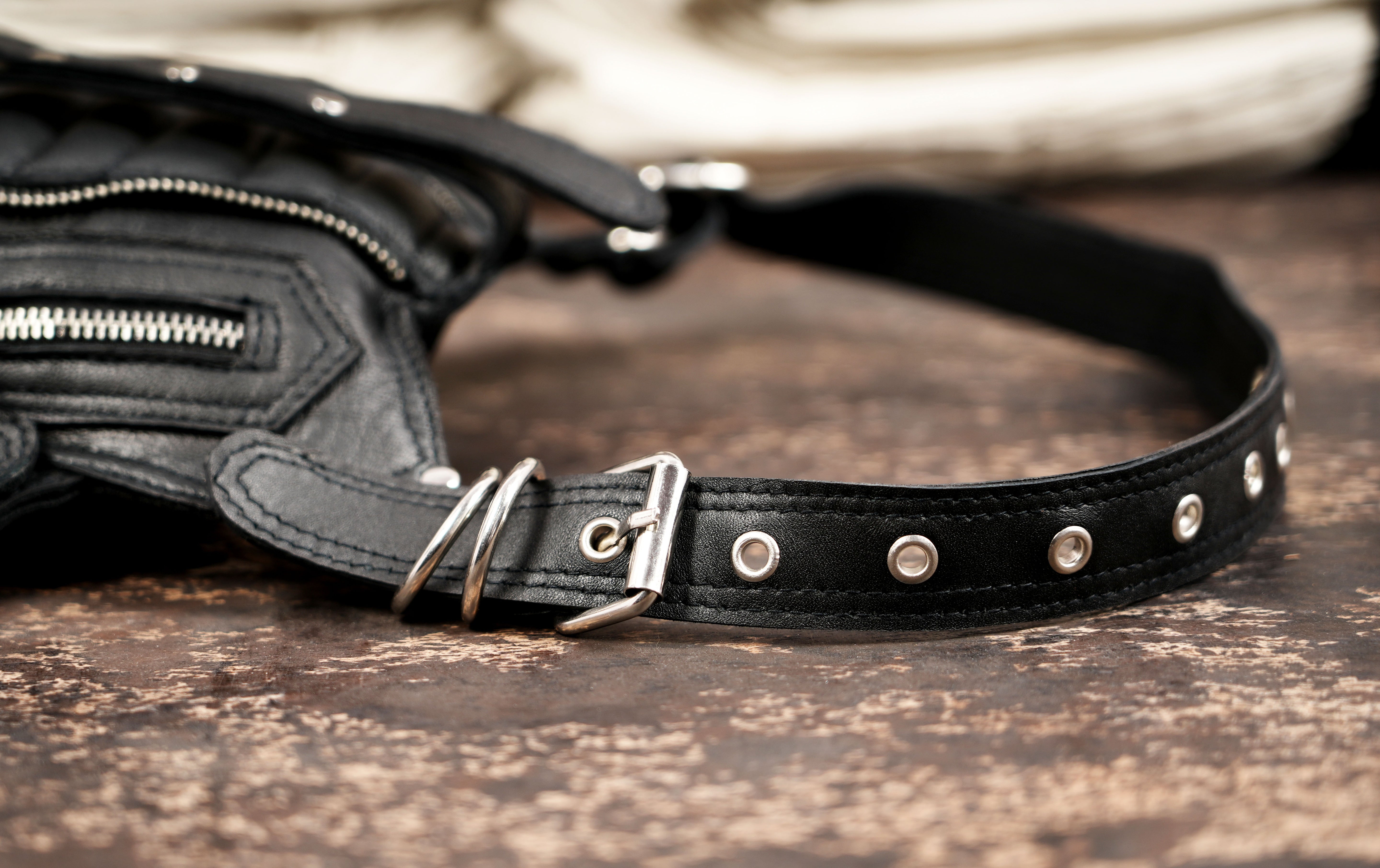 Black Leather Waist Thigh Belt with Zipper Pouch and Metal Rings || Gothic Leather Thigh Harness Belt with Adjustable Straps (LT/NS/WBTS/6007)