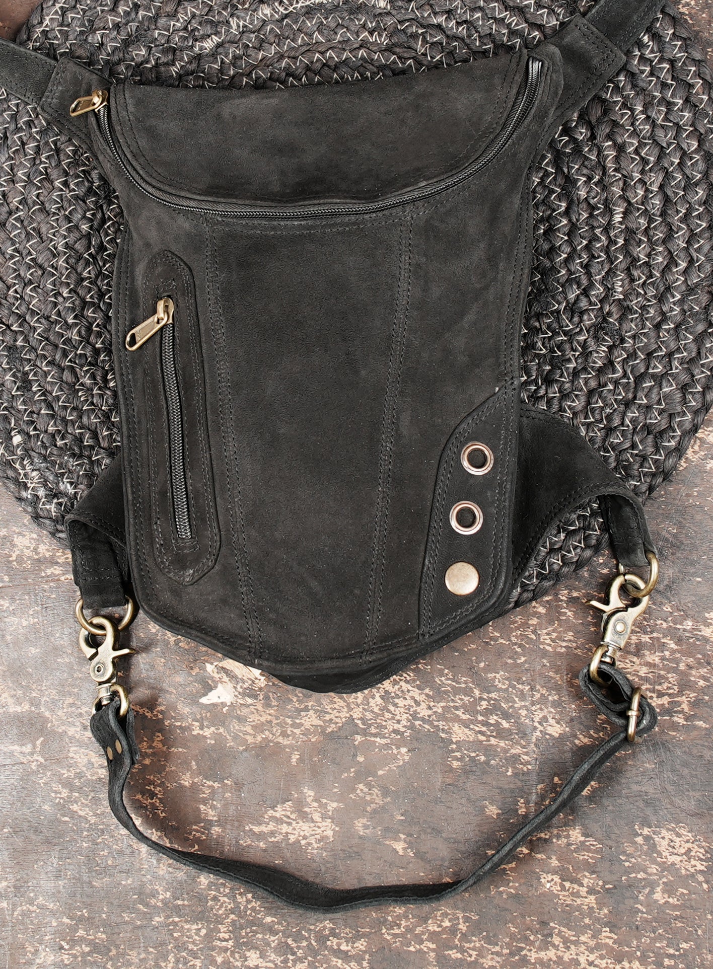 Genuine leather waist thigh belt with adjustable waist and leg straps